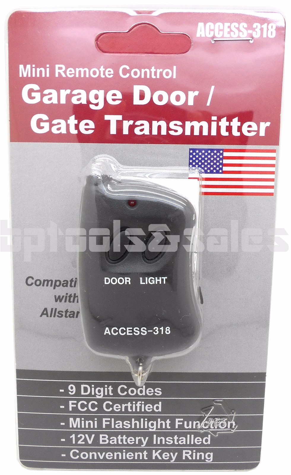 9 Digit Code Mini Remote Control Garage Door/Gate Transmitter w/ Mini Flashlight