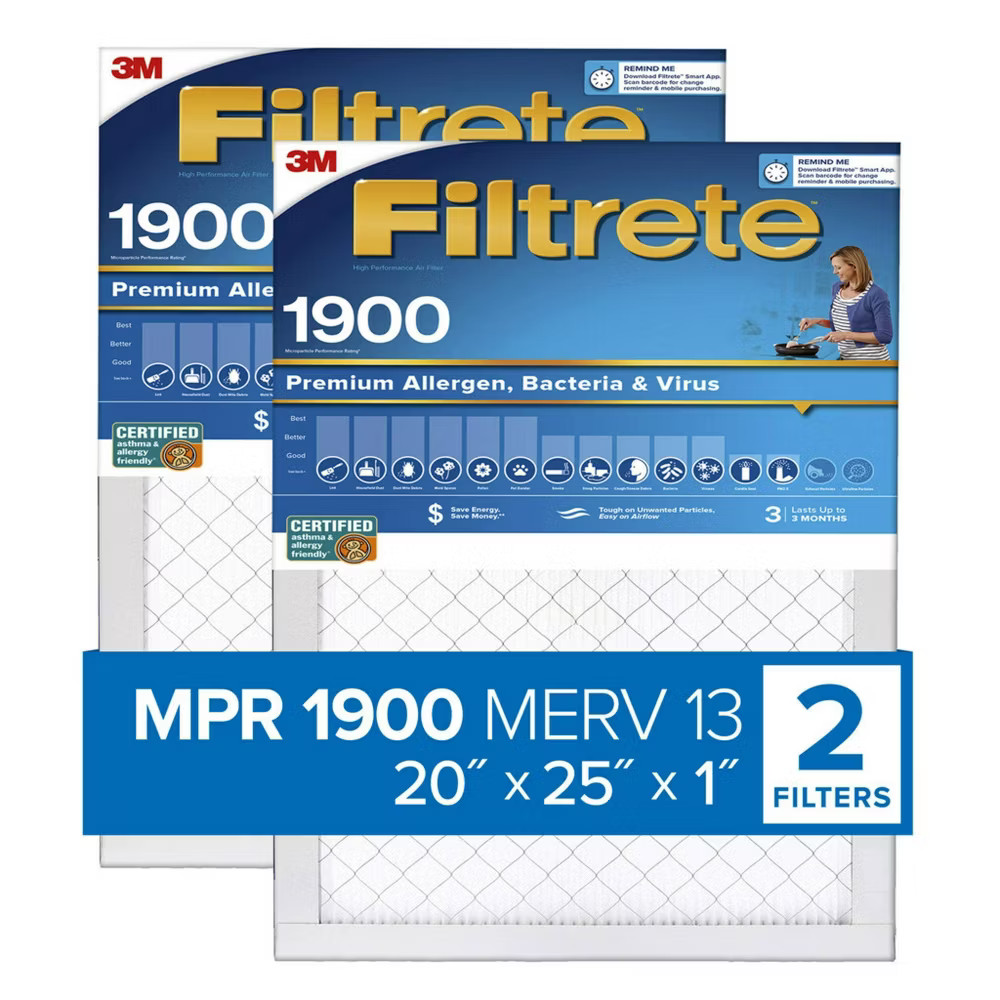 Filtrete 2pk 1900 Ultimate Allergens Bacteria and Virus 20X25
