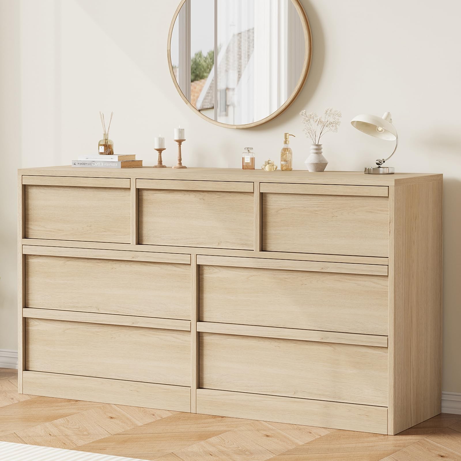 7 Drawer Dresser for Bedroom, Modern Chest of Drawers, Wooden Storage Organizer