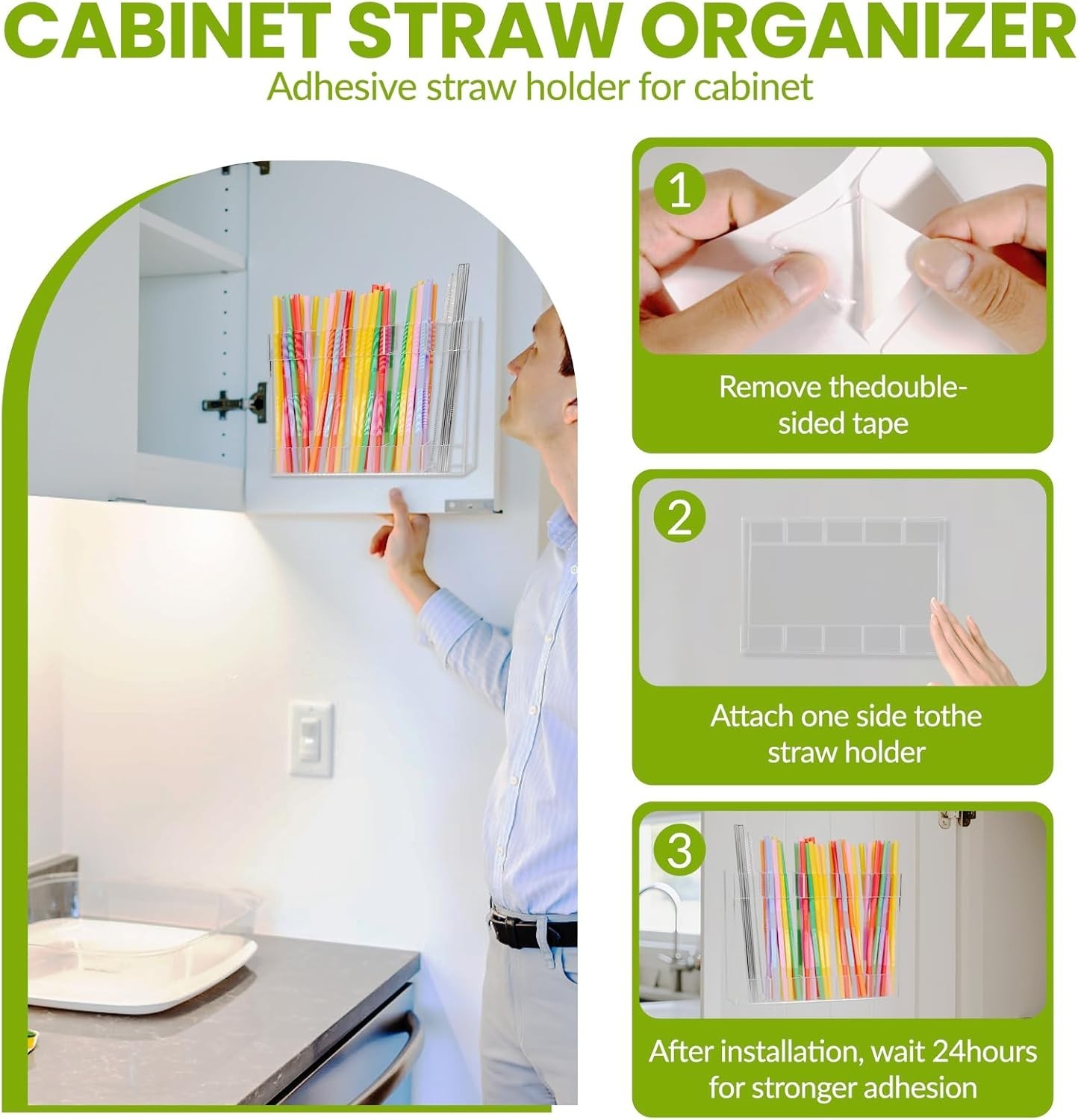 9.8in Acrylic Straw Organizer Cabinet Door Mounted Storage Transparent NEW