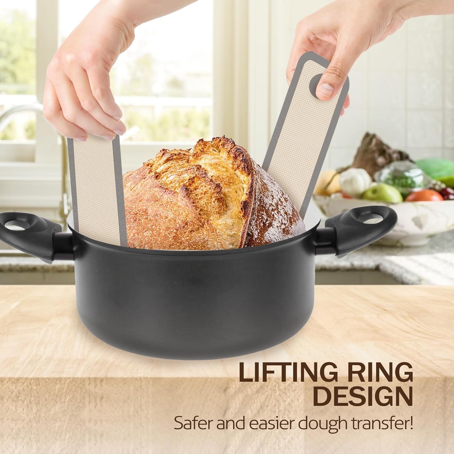Silicone Bread Sling for Dutch Oven 2 PCS Non-Stick & Easy Clean Reusable Gray