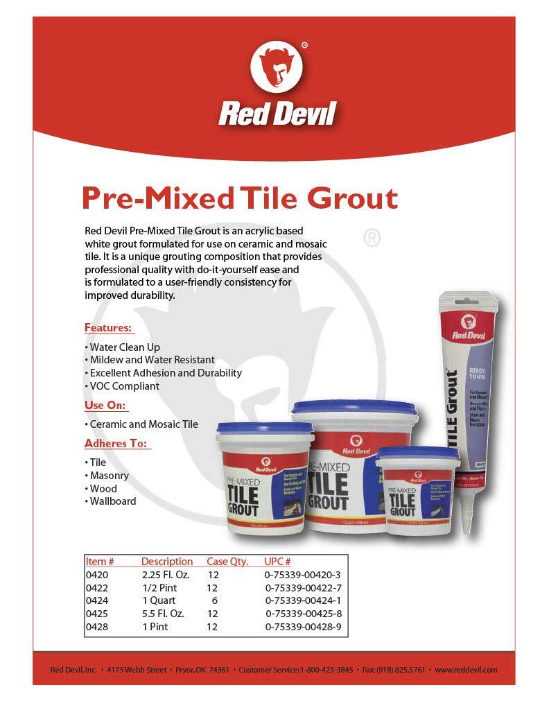 Red Devil 0422 Pre-Mixed Tile Grout, 1/2 Pint , White