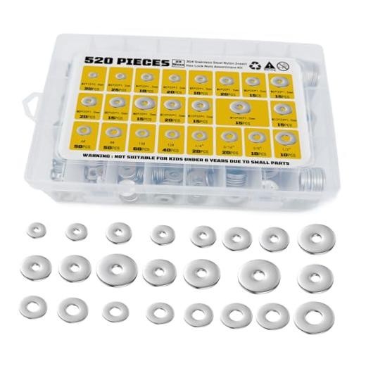 Fender Washers Pcs SAE + Metric 23 Sizes Flat 520 pcs Washers Kit 520 Sliver