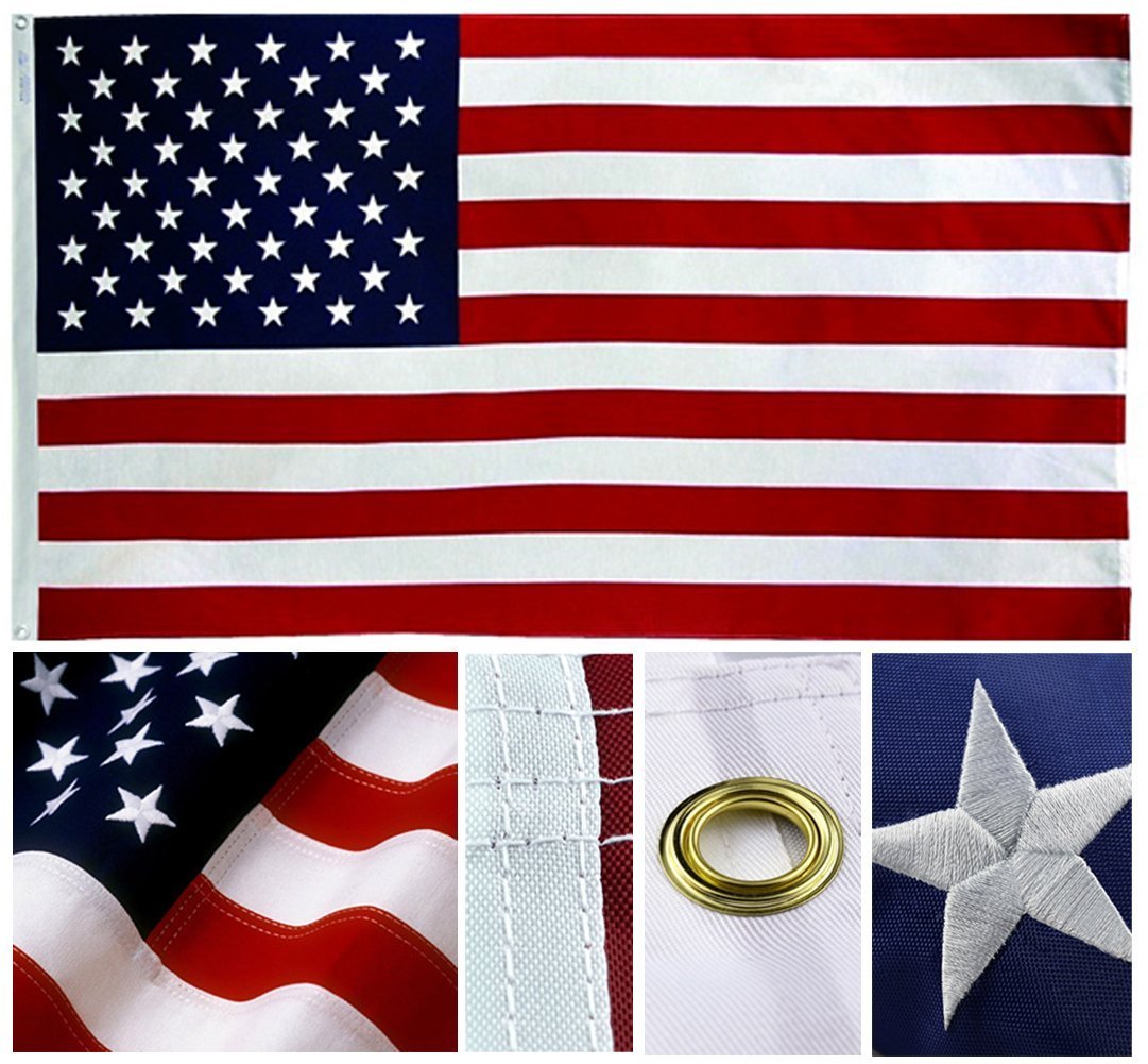 5X8 US American Flag Heavy Duty Embroidered Stars Sewn Stripes Grommets Nylon