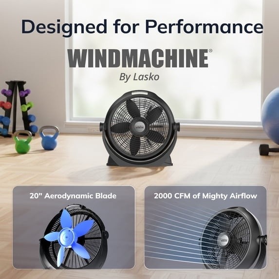 “Lasko WindMachine 20″” Large Floor Fan with Pivoting Head for Whole Room Coolin