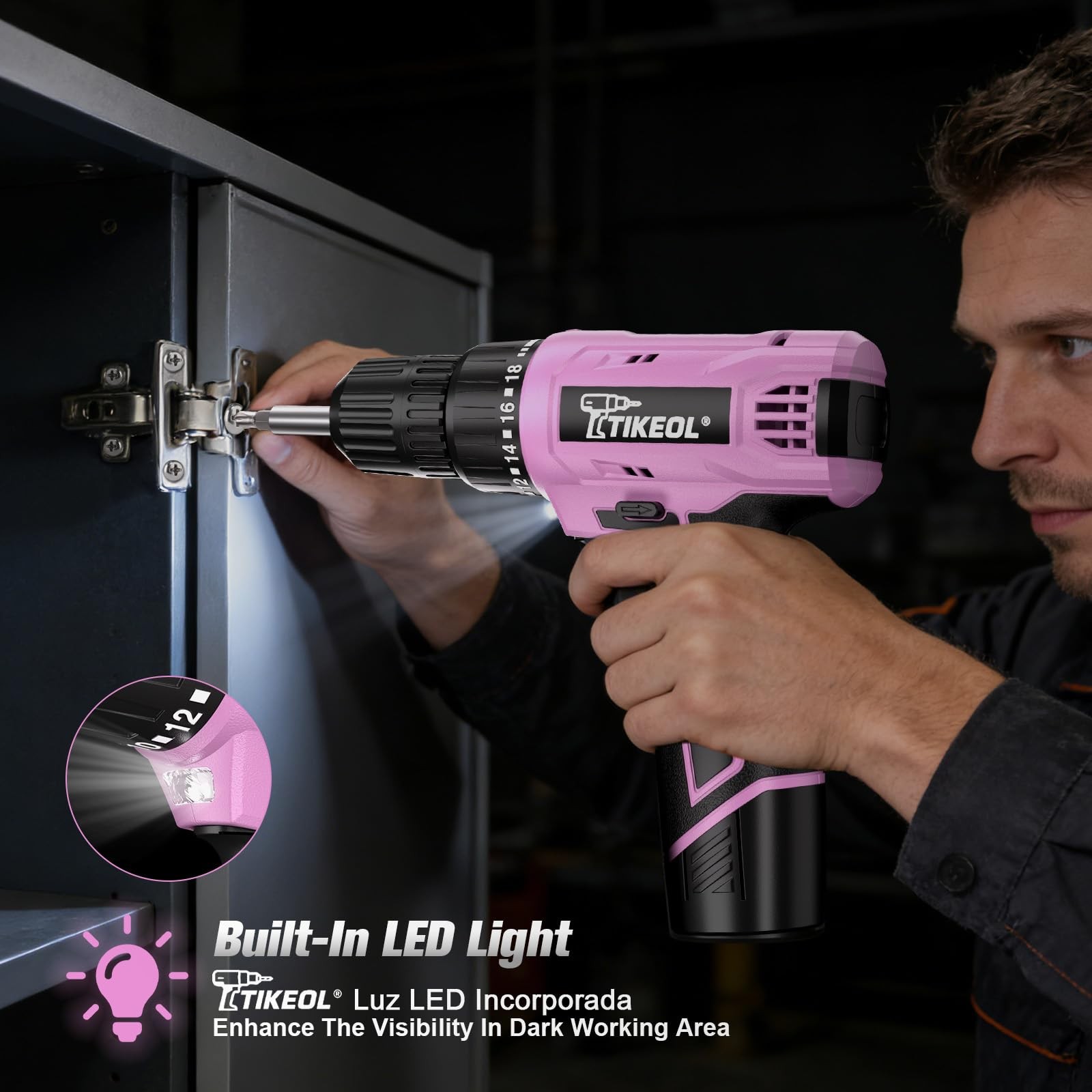 12V Cordless Drill Set with Battery & Charger, Electric Power Drill with Pure Co