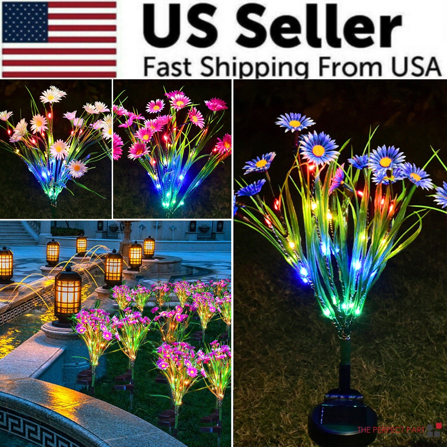 Solar Garden Lights Outdoor Waterproof LED Flower Stake Lamp Yard Patio Decor