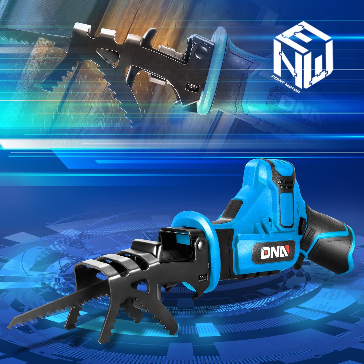 DNA Motoring 12V Cordless Reciprocating Saw w/Blade and Holding Bracket Kit Blue