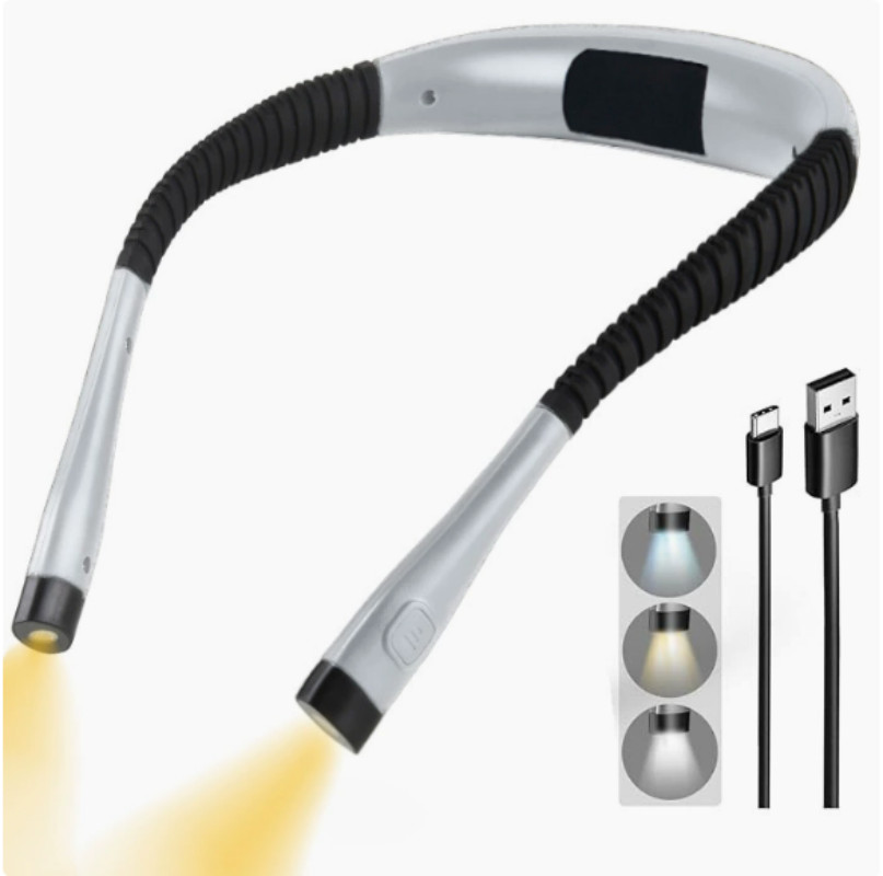Gray USB Rechargeable LED Neck Light Book Light Reading in Bed Crafting Camping