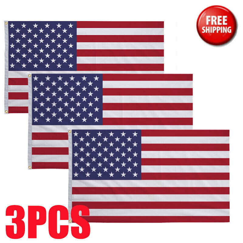 3PCS 3′ x 5′ FT USA US U.S. American Flag Polyester Stars Brass 2 Grommets
