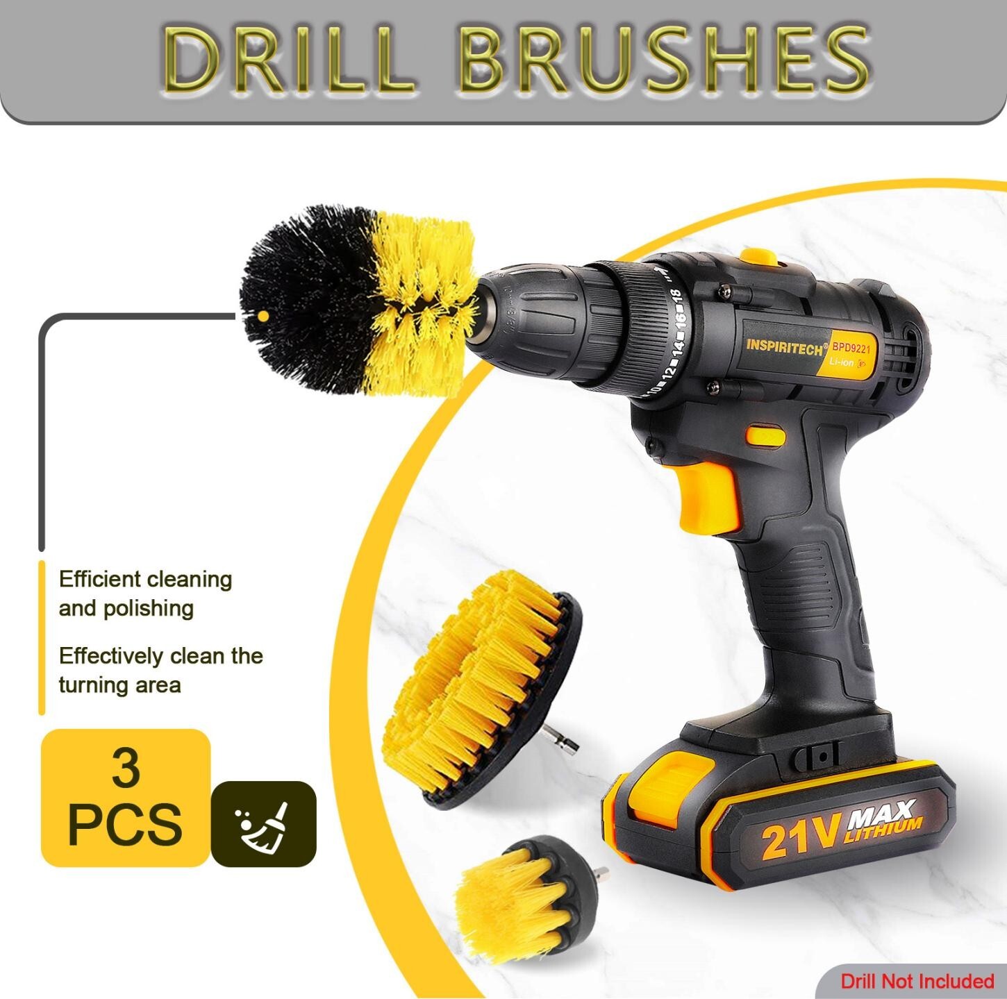 3 PCS Drill Brush Set Power Scrubber Attachments Car Carpet Tile Grout Cleaning