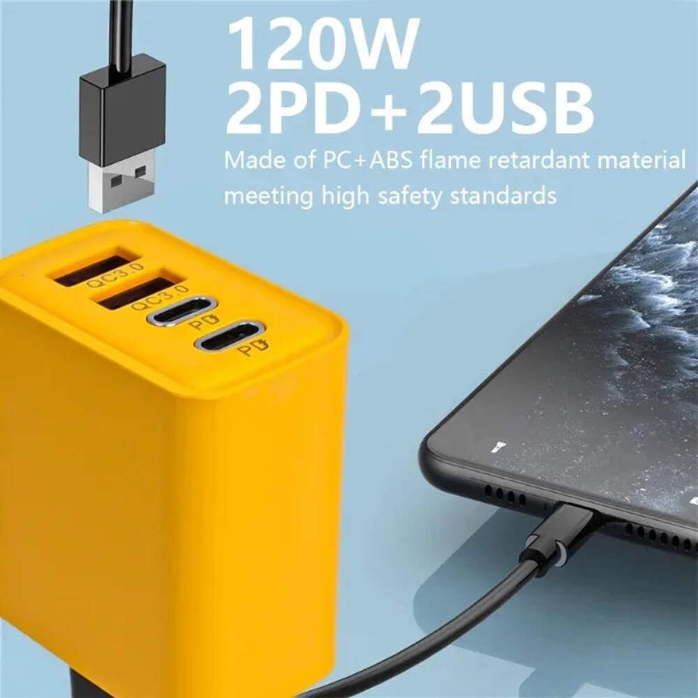120W Fast Charging 4 Ports Mobile Phone Charger QC3.0 USB Type C Chargers Dual P