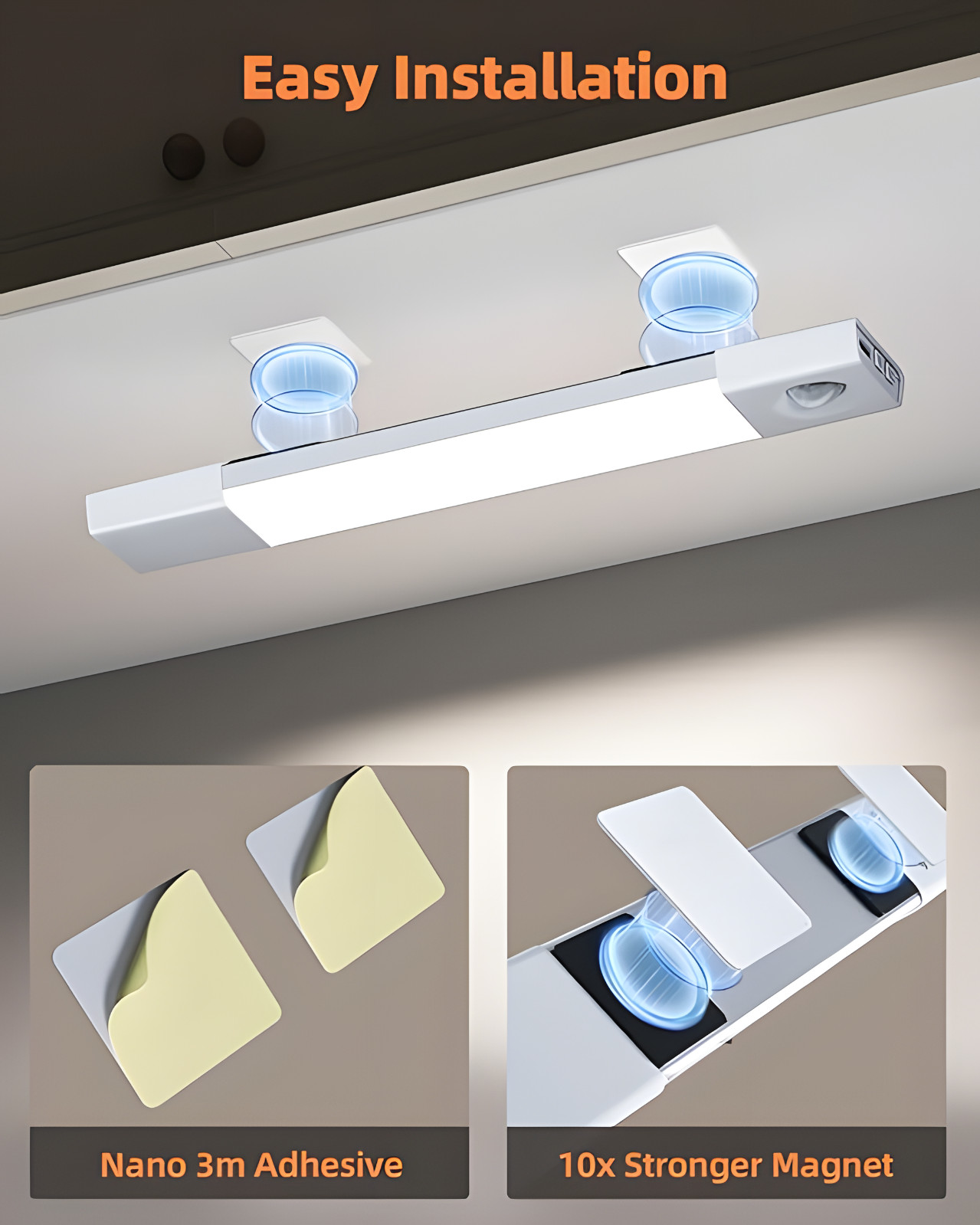 4 Pack Plastic USB LED Cabinet Lights with Toggle Switch, Under Shelf Lighting