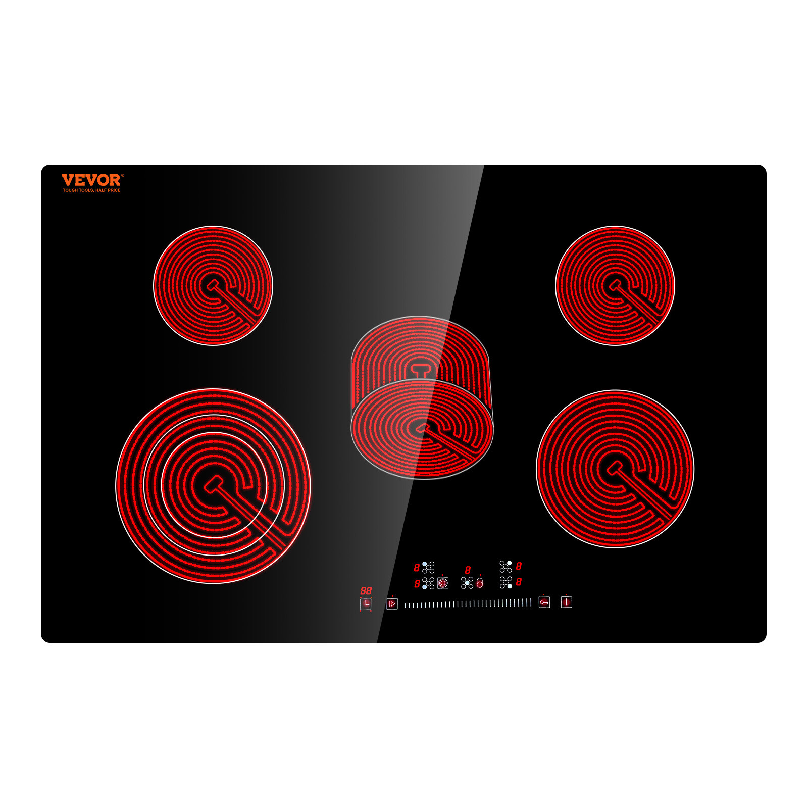 VEVOR 30″ Electric Cooktop 5 Burners Ceramic Glass Stove Top Drop-in 8600W