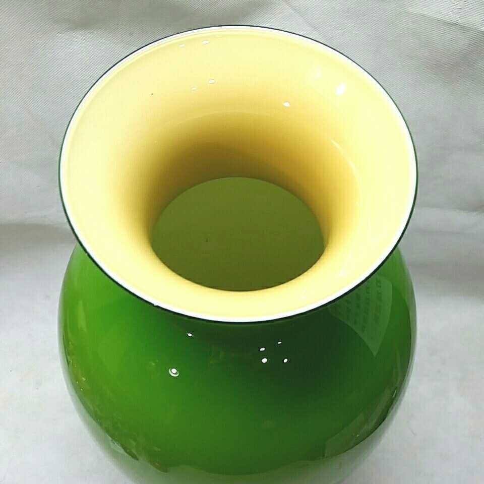 Murano Glass Nason Moretti Flower Vase Green Interior Handmade 16.1″/41cm