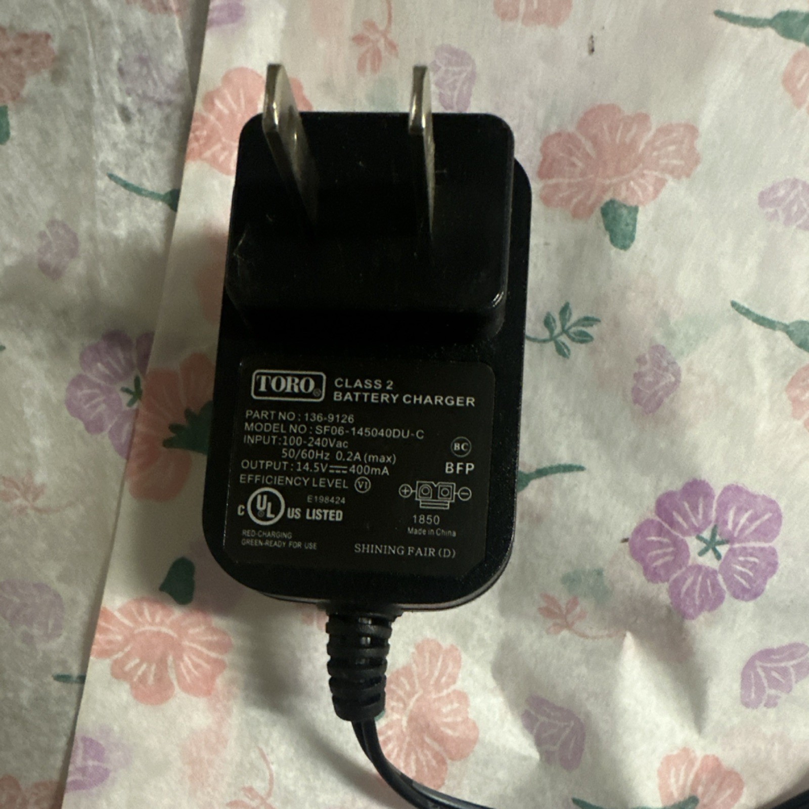 Toro 14.5V Class 2 Battery Charger Black 1-Battery SF06-145040DU-C 136-9126