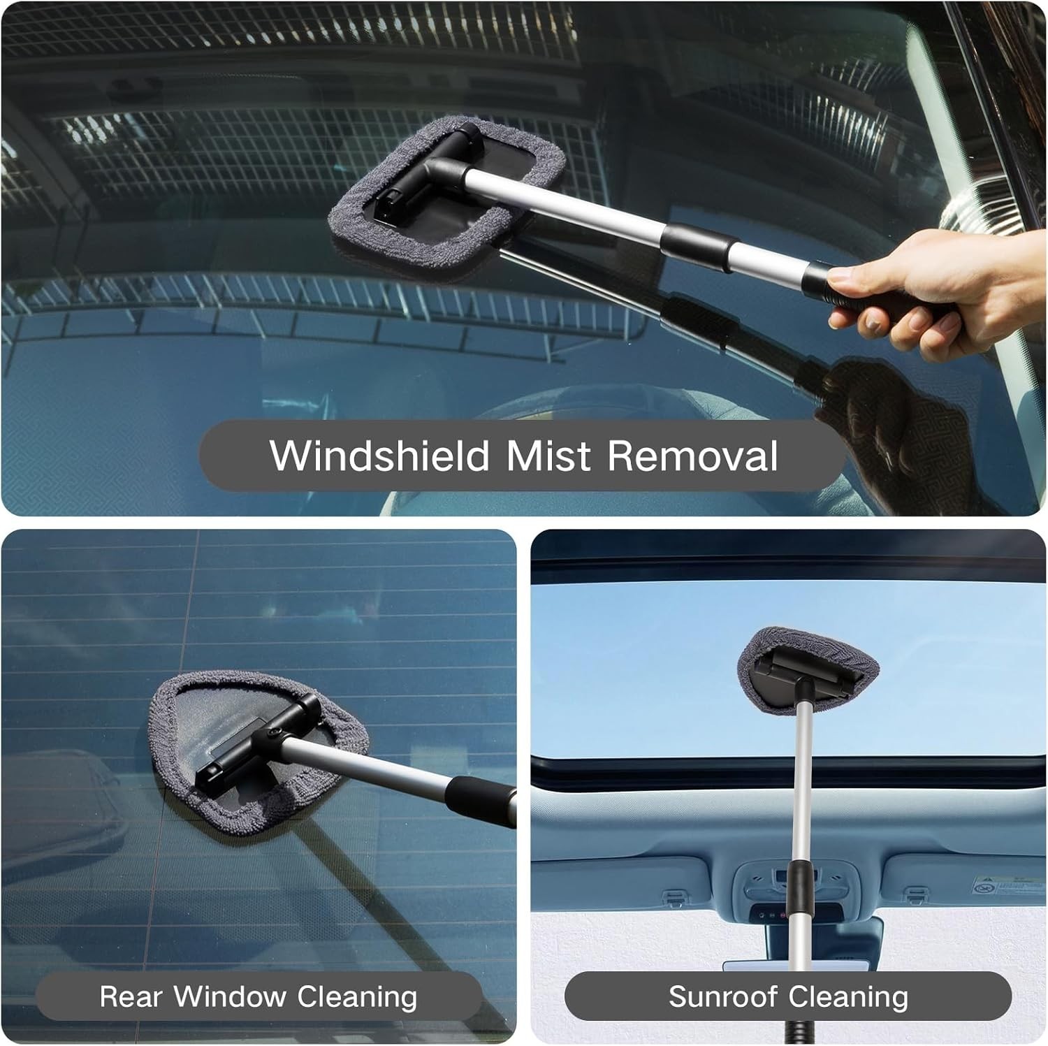10Pcs Car Windshield Cleaner Kit Extendable Handle Reusable Microfiber Pad Brush