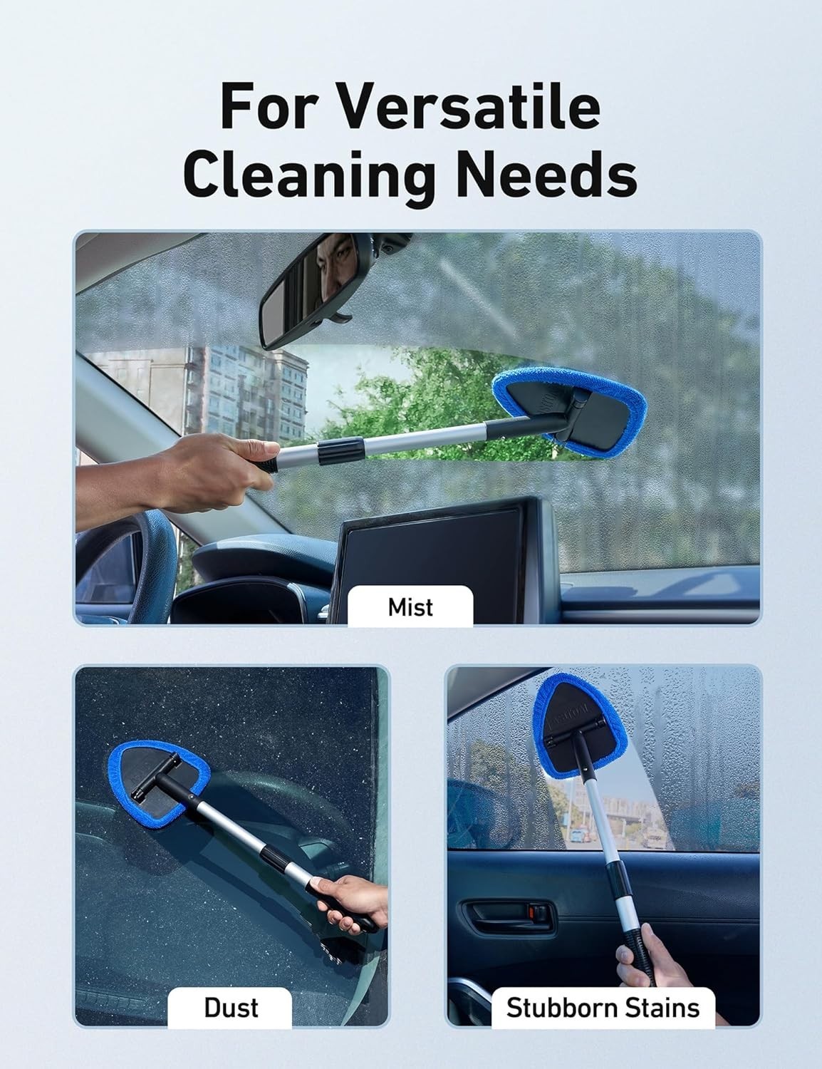 10Pcs Car Windshield Cleaner Kit Extendable Handle Reusable Microfiber Pad Brush