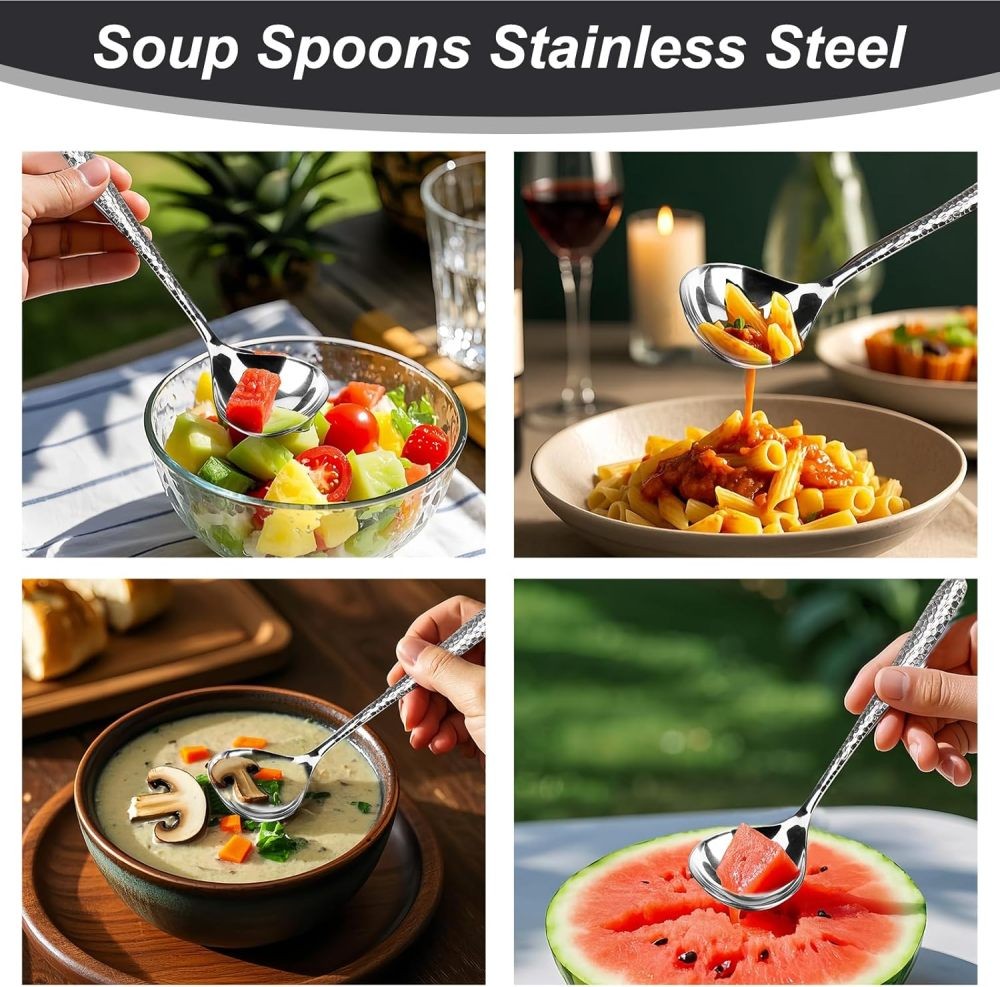 2 Pack Deep Round Soup Spoons 7.87″, 304 Stainless Steel Large for Dinner Guests