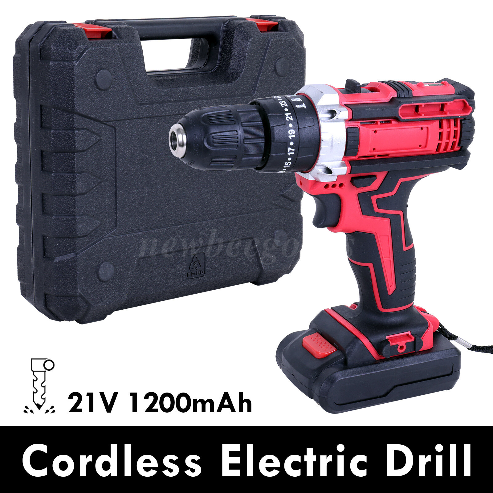 21V Electric Drill 3/8″ Power Cordless Screwdriver Drill Set with 2 Battery Kit