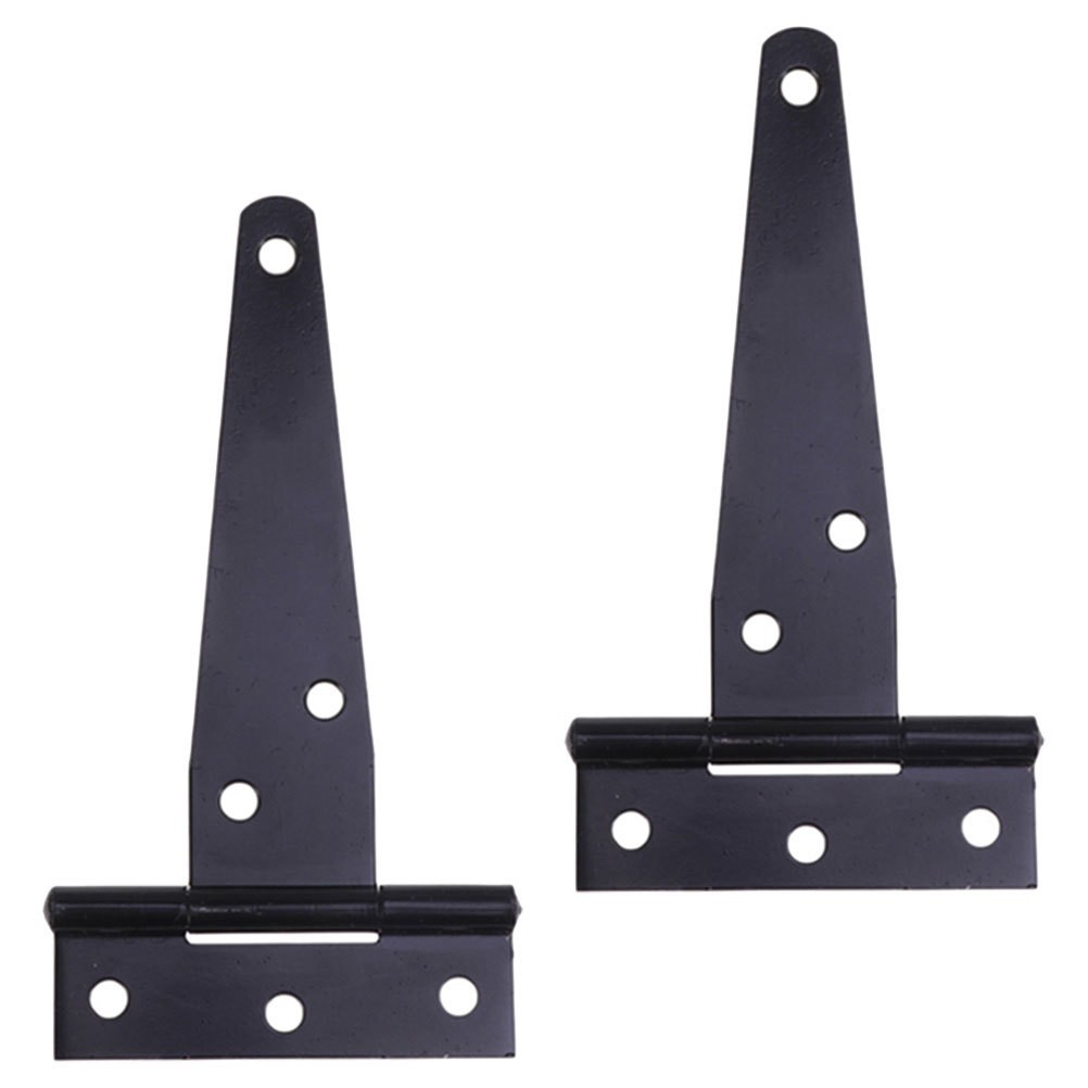 2Pcs Black Iron T Strap Gate Hinges for Wooden Fence Shed Door Heavy Duty