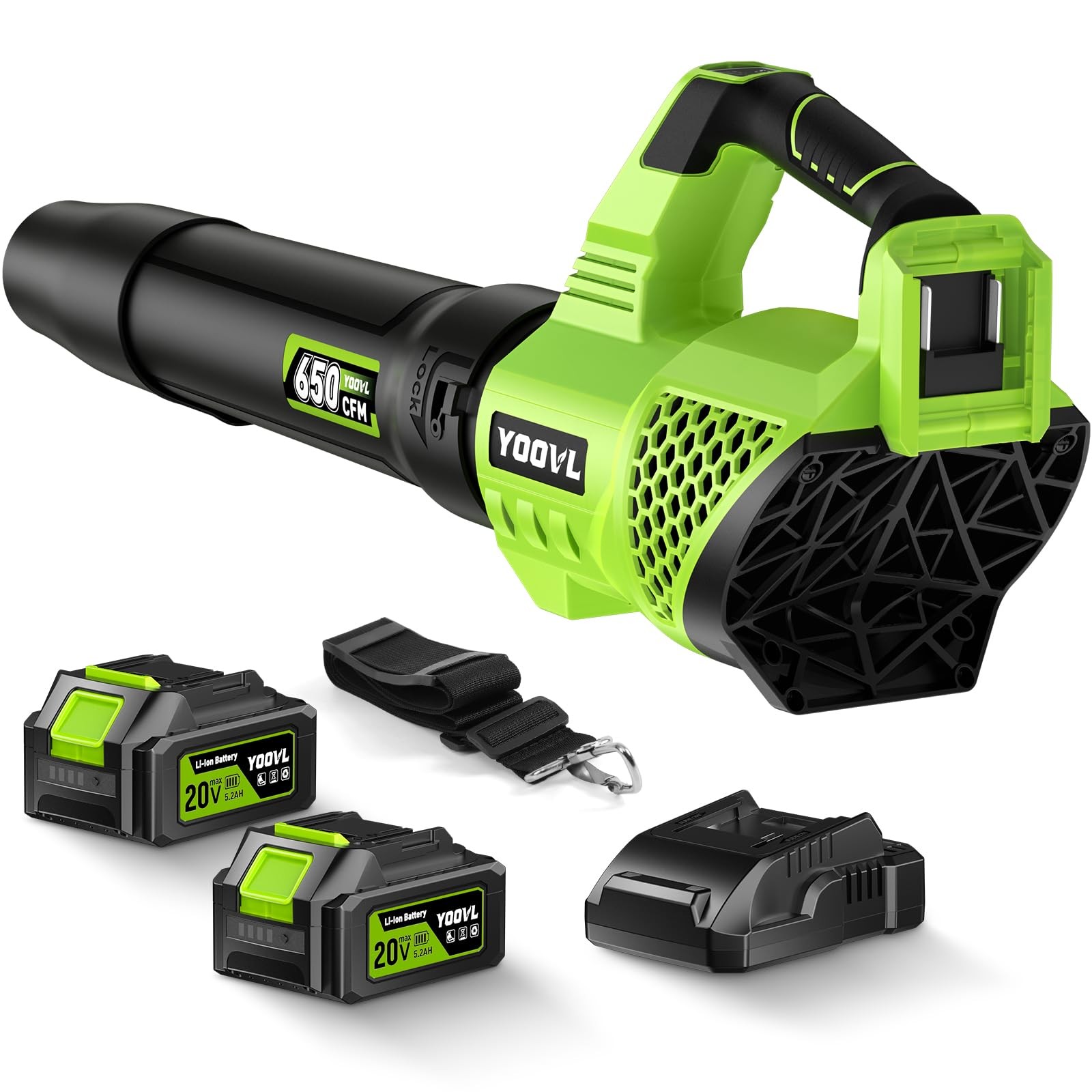 Leaf Blower Cordless, 650CFM Electric Blowers with 2 x 5.2Ah A-Green
