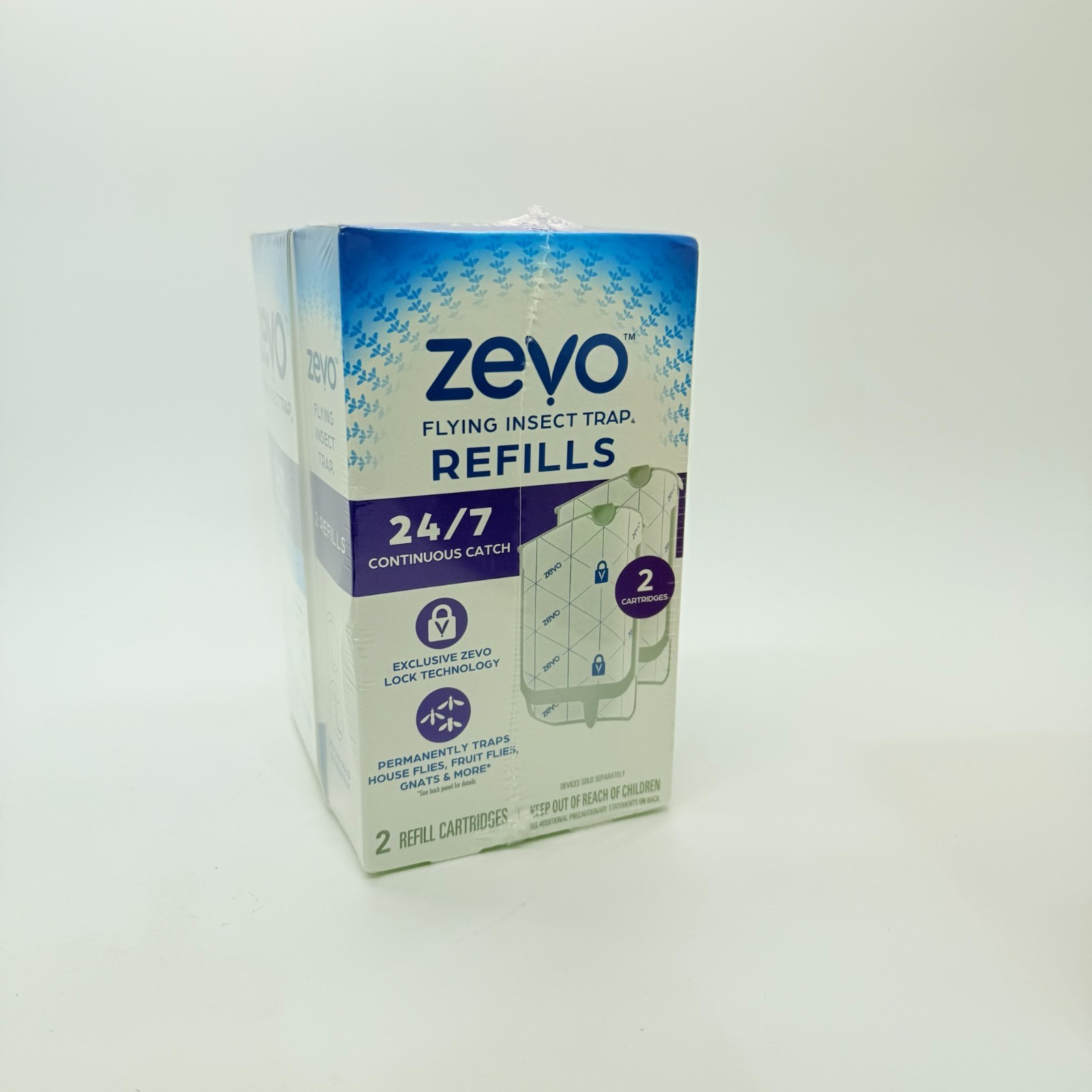 Zevo Indoor Flying Insect Trap Starter Kit plus 2 Refill Cartridges New Sealed