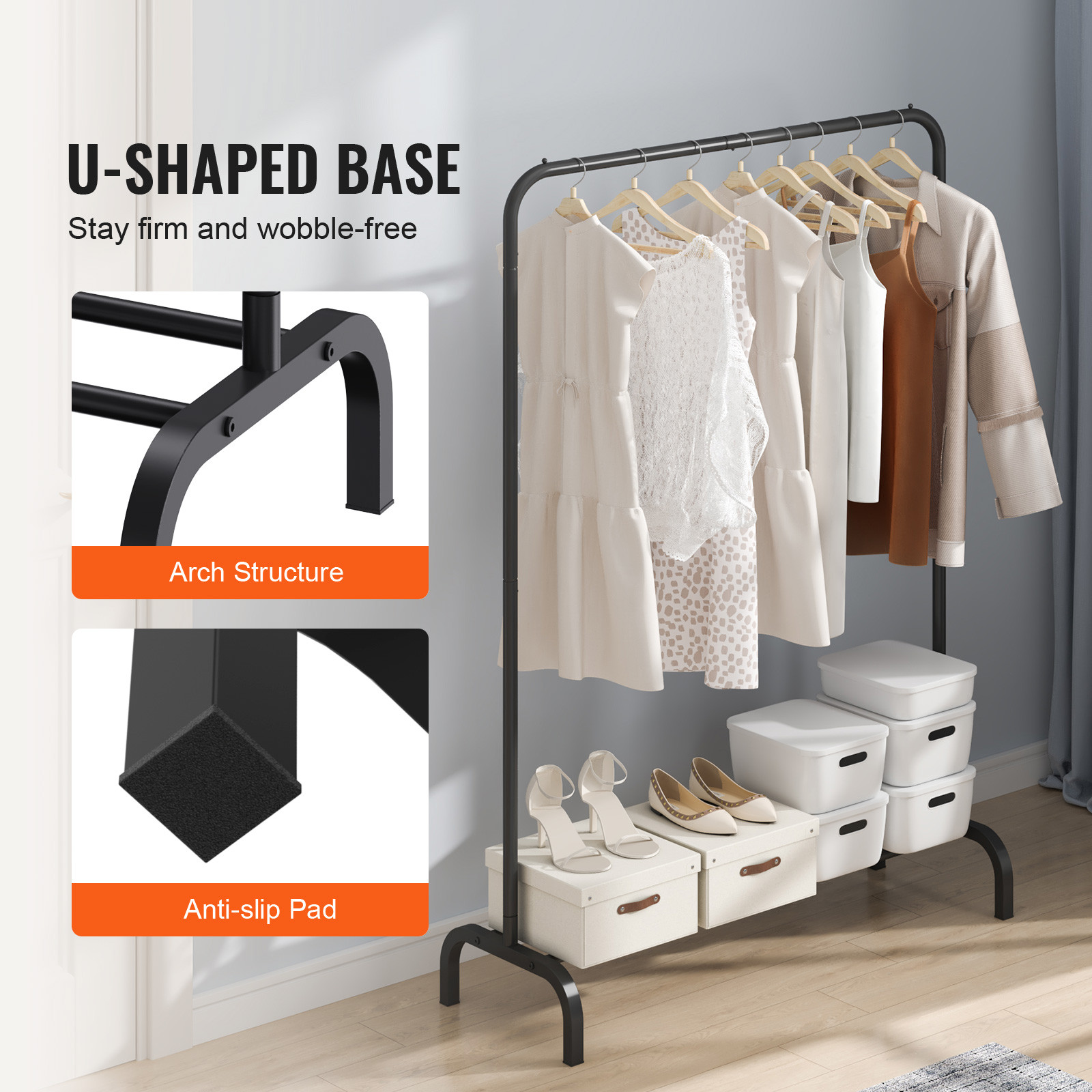 VEVOR Clothes Rack Heavy Duty Clothing Garment Rack with Hanging Rod Bedroom