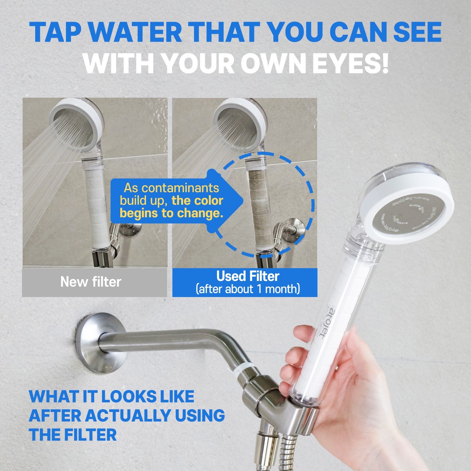ATOJET Filter Showerhead | Single 1 month Set (Hose, Mount, Teflon Tape, Wrench)