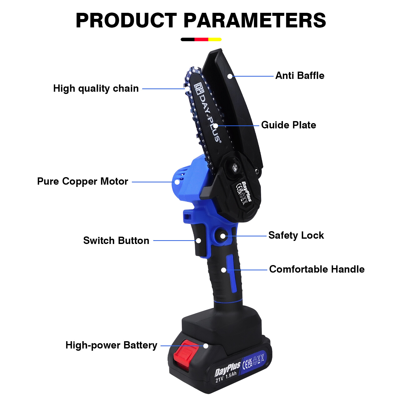 6″ Brushless Cordless Electric Chainsaw Wood Cutter With 1500mAh Li-ion Battery
