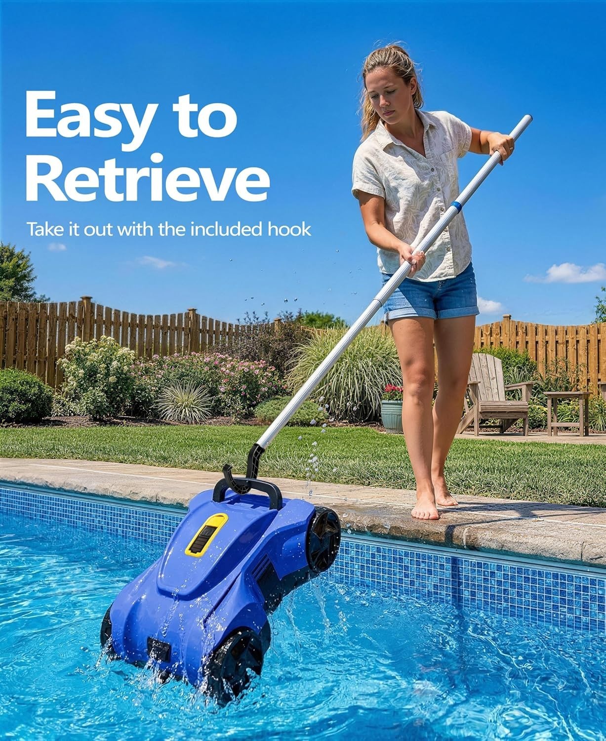 Cordless Pool Cleaner Robot – Auto Debris Removal, 120Min Runtime, Blue
