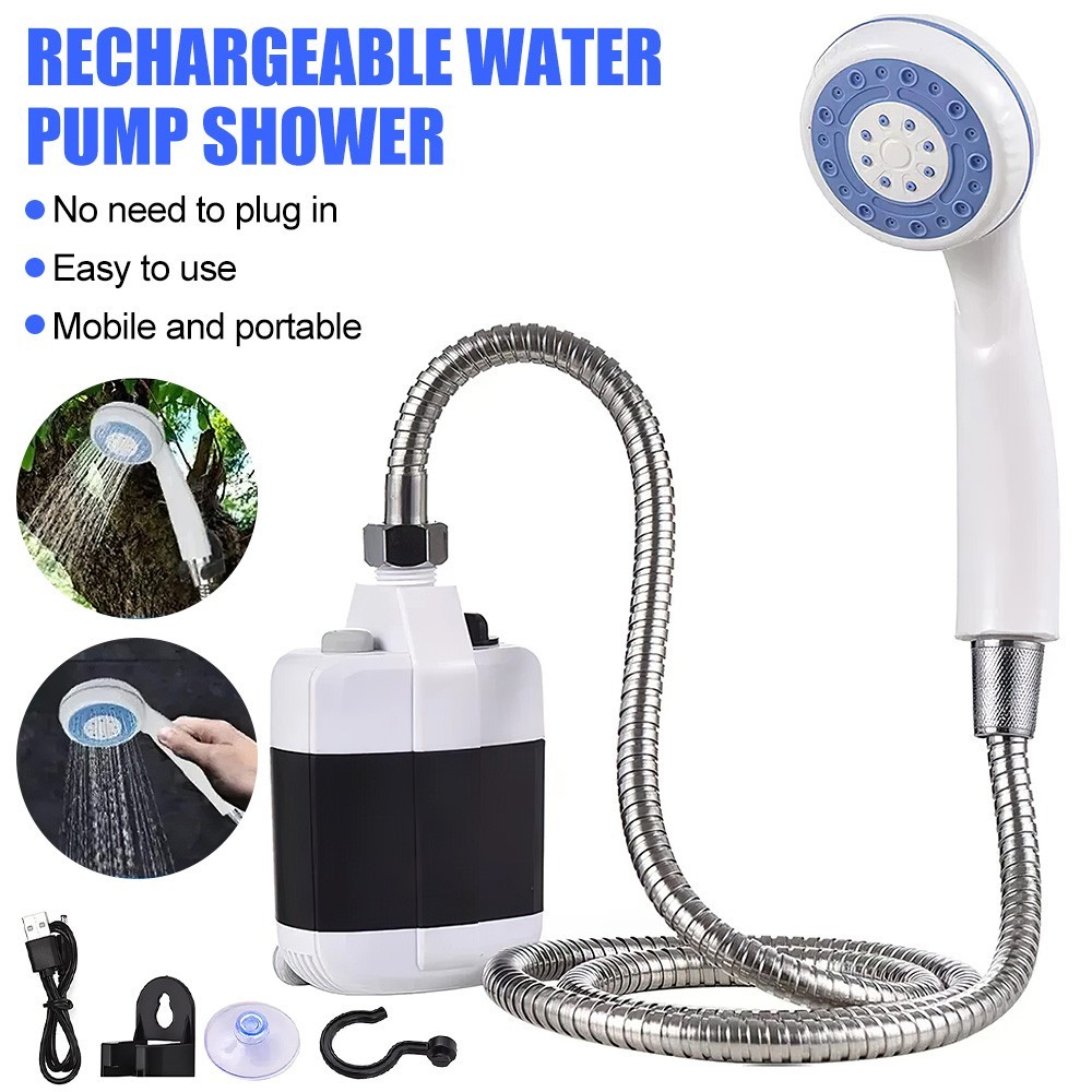 Portable Camping Shower Pump Rechargeable Outdoor Shower Head Water Sprayer Pump