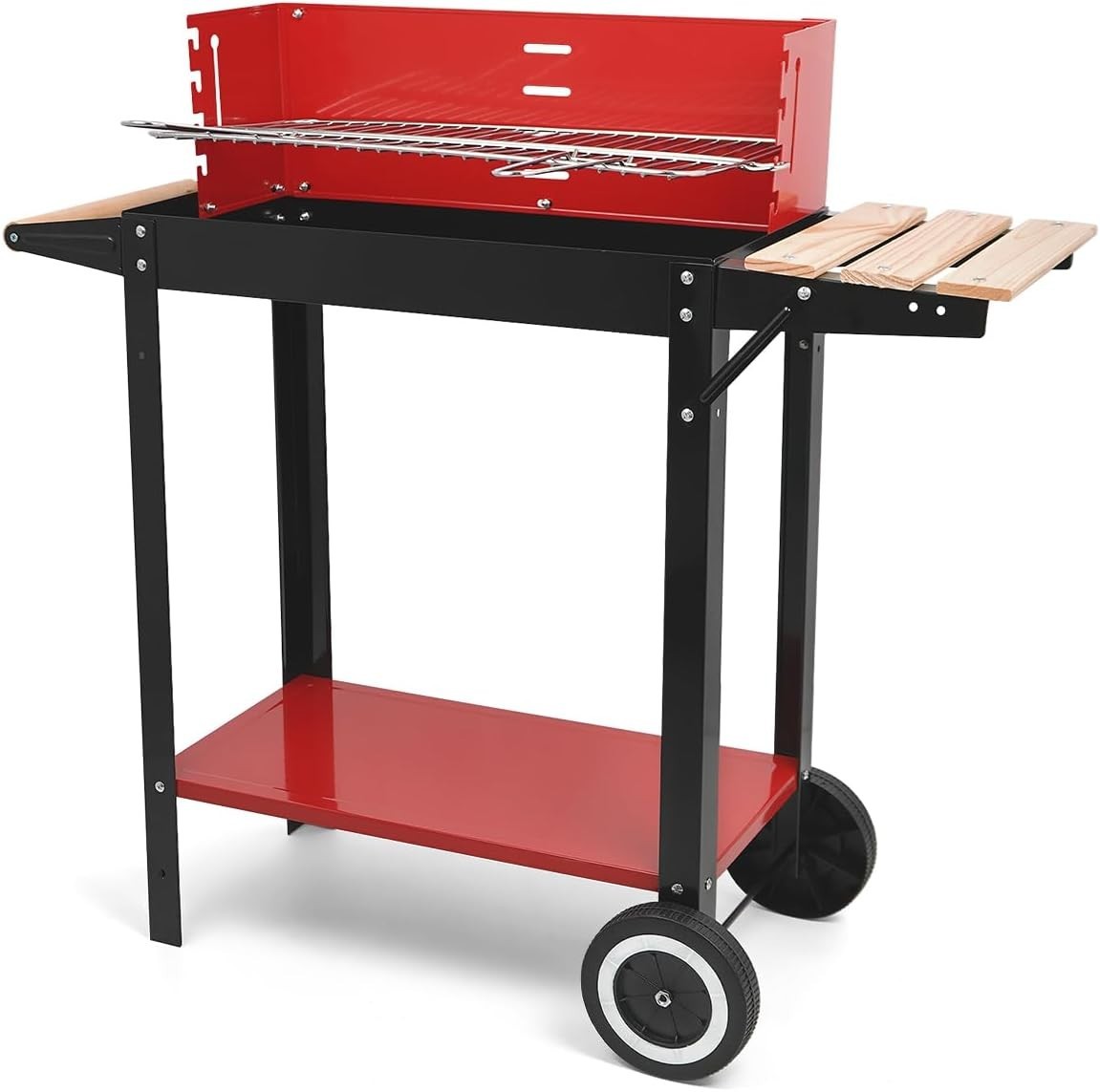 Compact Heavy-Duty Charcoal Grill with Adjustable Height & Ample Storage Table