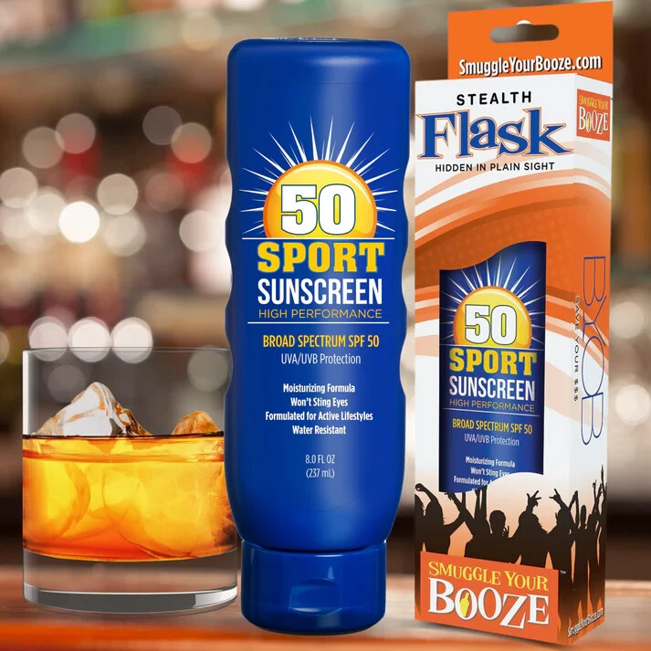 Smuggle Your Booze Sport Sunscreen Flask 10oz Travel Flask with Funnel