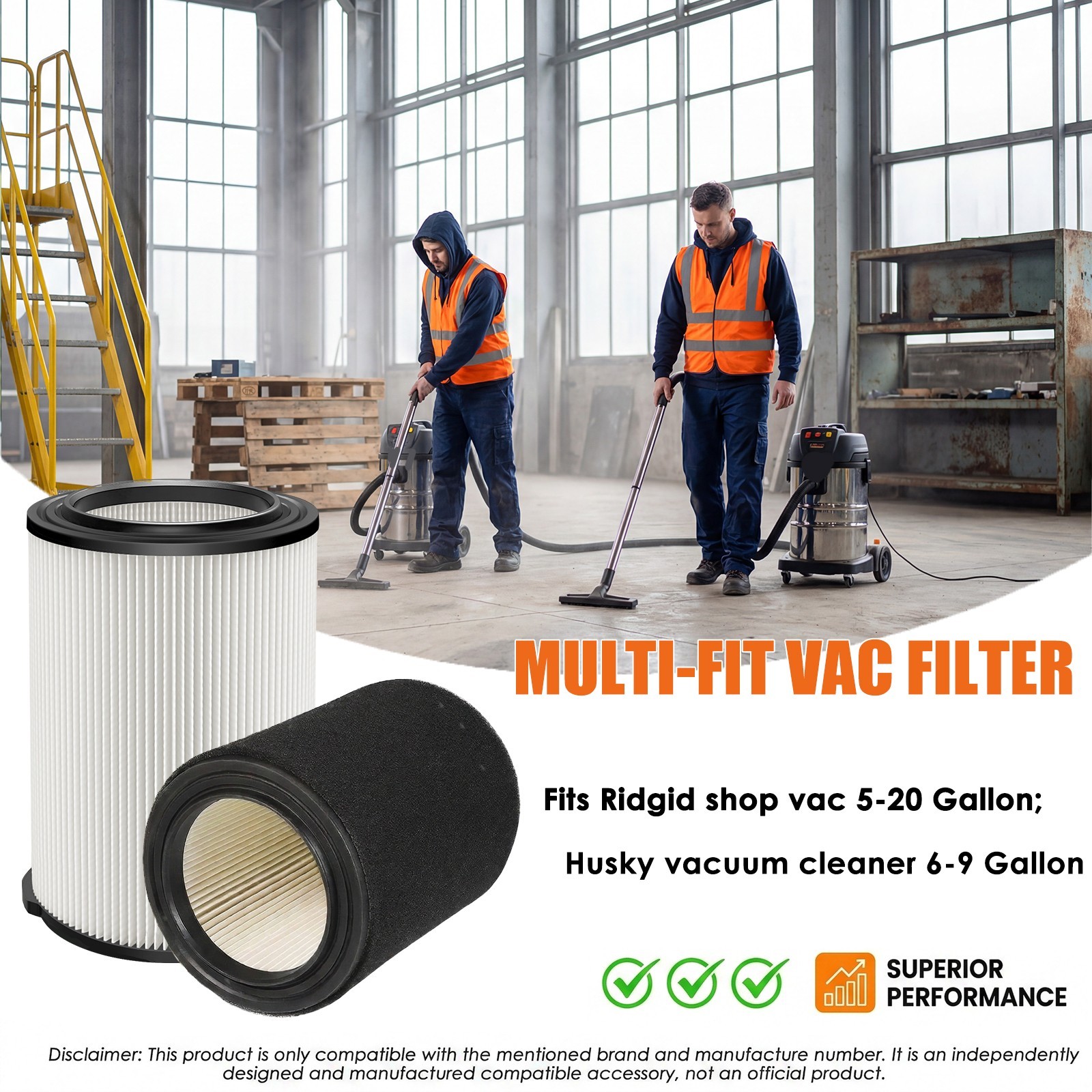 2pcs VF4000 Vacuum filter Replacement for RIDGID Shop Vac Wet/Dry Vacuum Garage