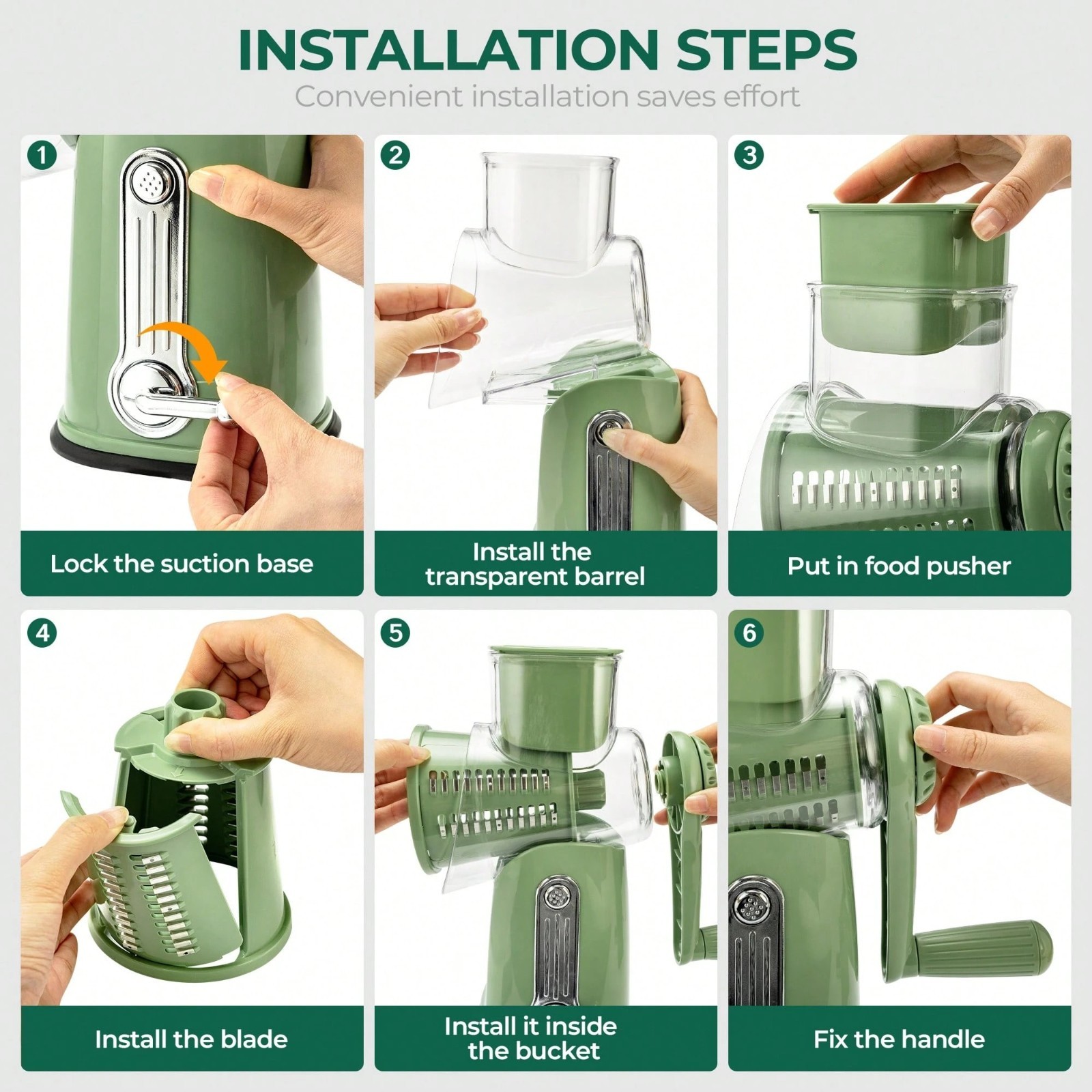 SUSTEAS Rotary Cheese Grater with 5 Blades & Storage Box Sleek Vegetable Shredde