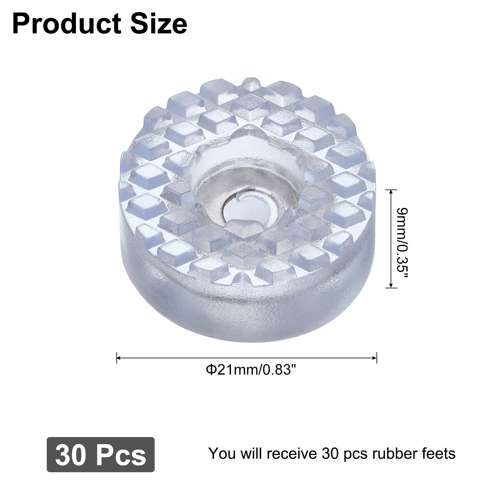 30Pcs Clear Cutting Board Feet, 0.35″Hx0.83″D Round Rubber Bumpers with Washer