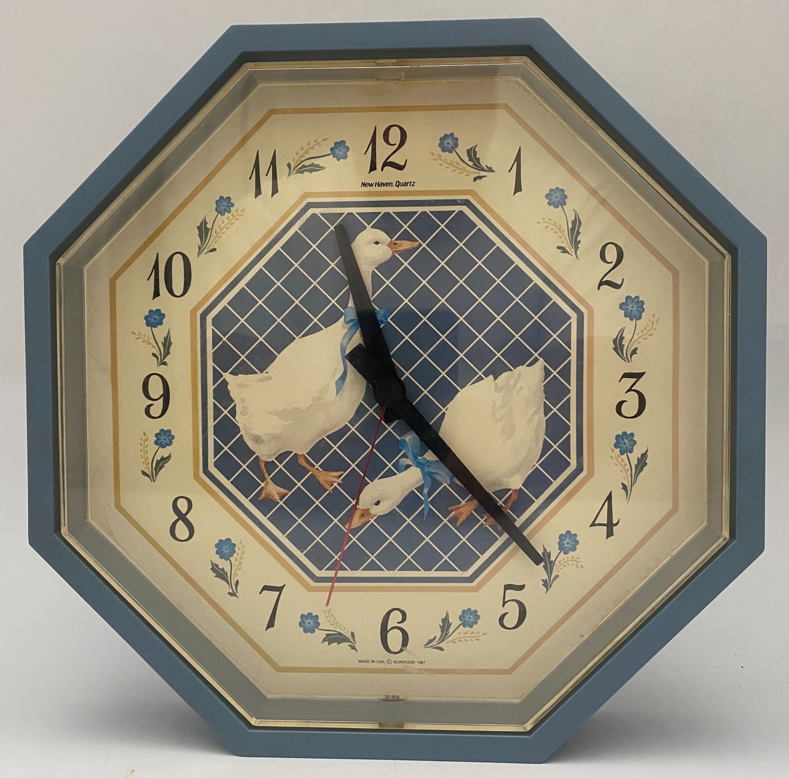 Burwood New Haven Quartz Goose Wall Clock Blue Octagon Farmhouse USA 1987