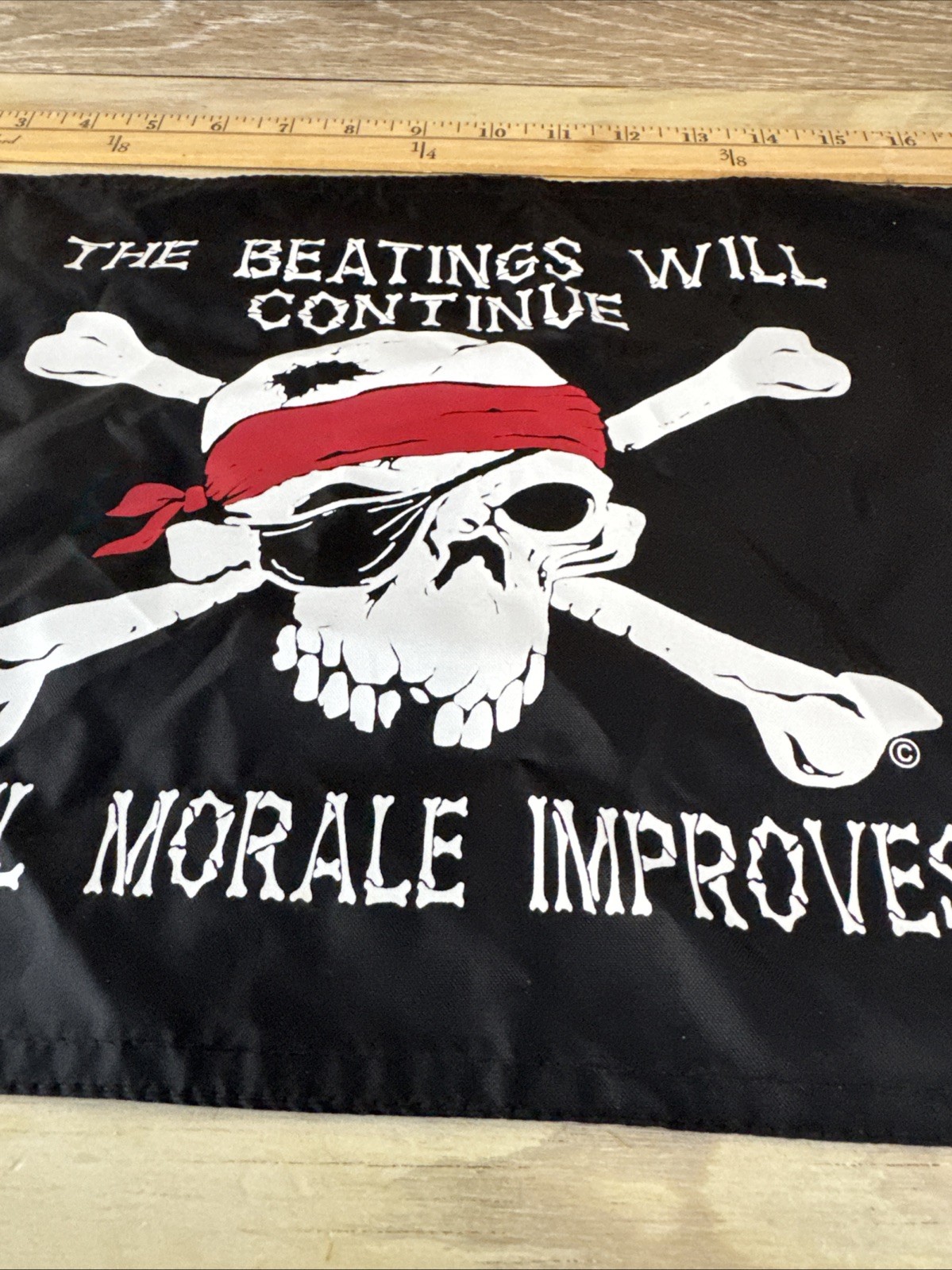 Jolly Roger Pirate Beatings Will Continue Morale Improve Nylon Boat Flag 12×18