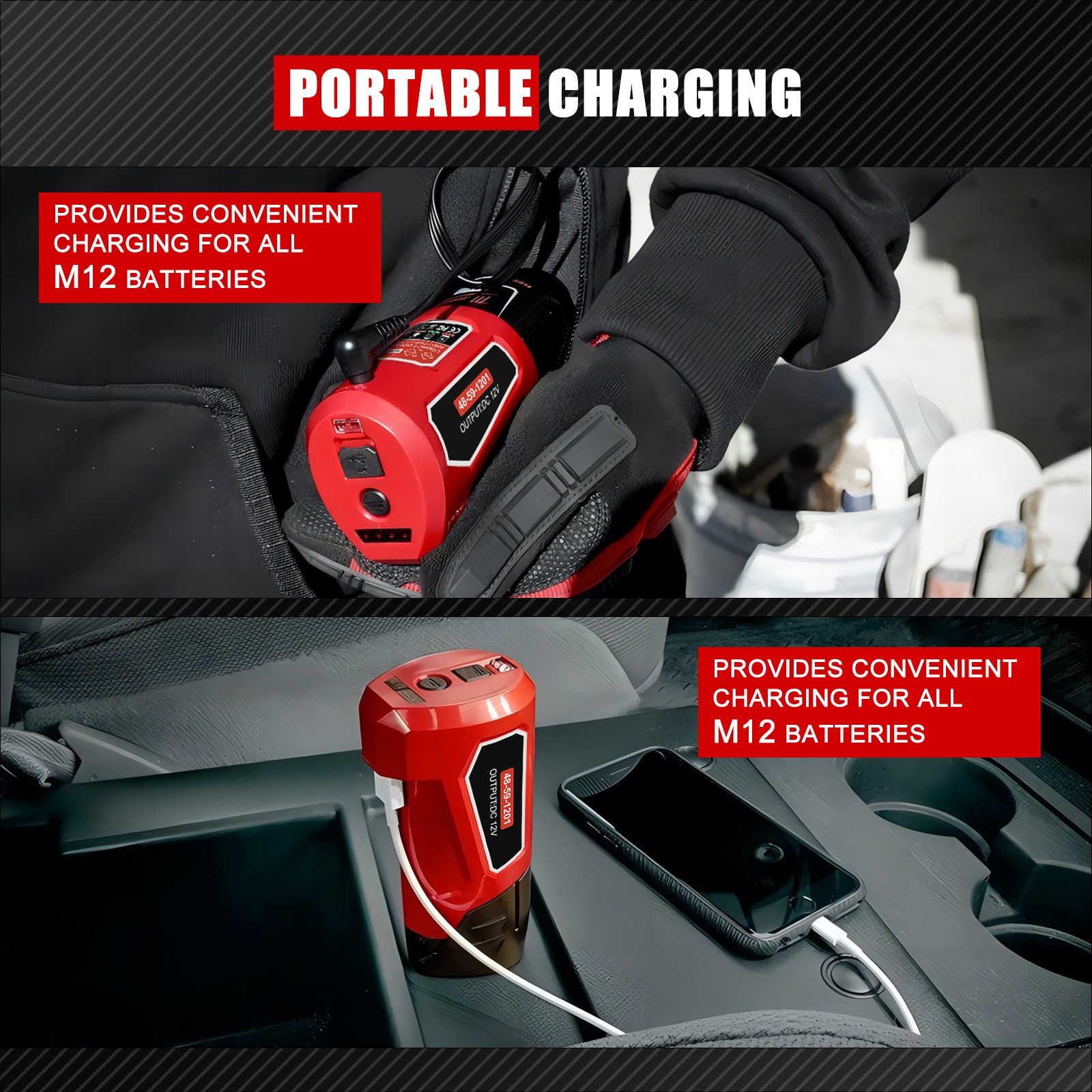 USB Power Source for Milwaukee M12 12V USB Battery Charger Portable Power Supply