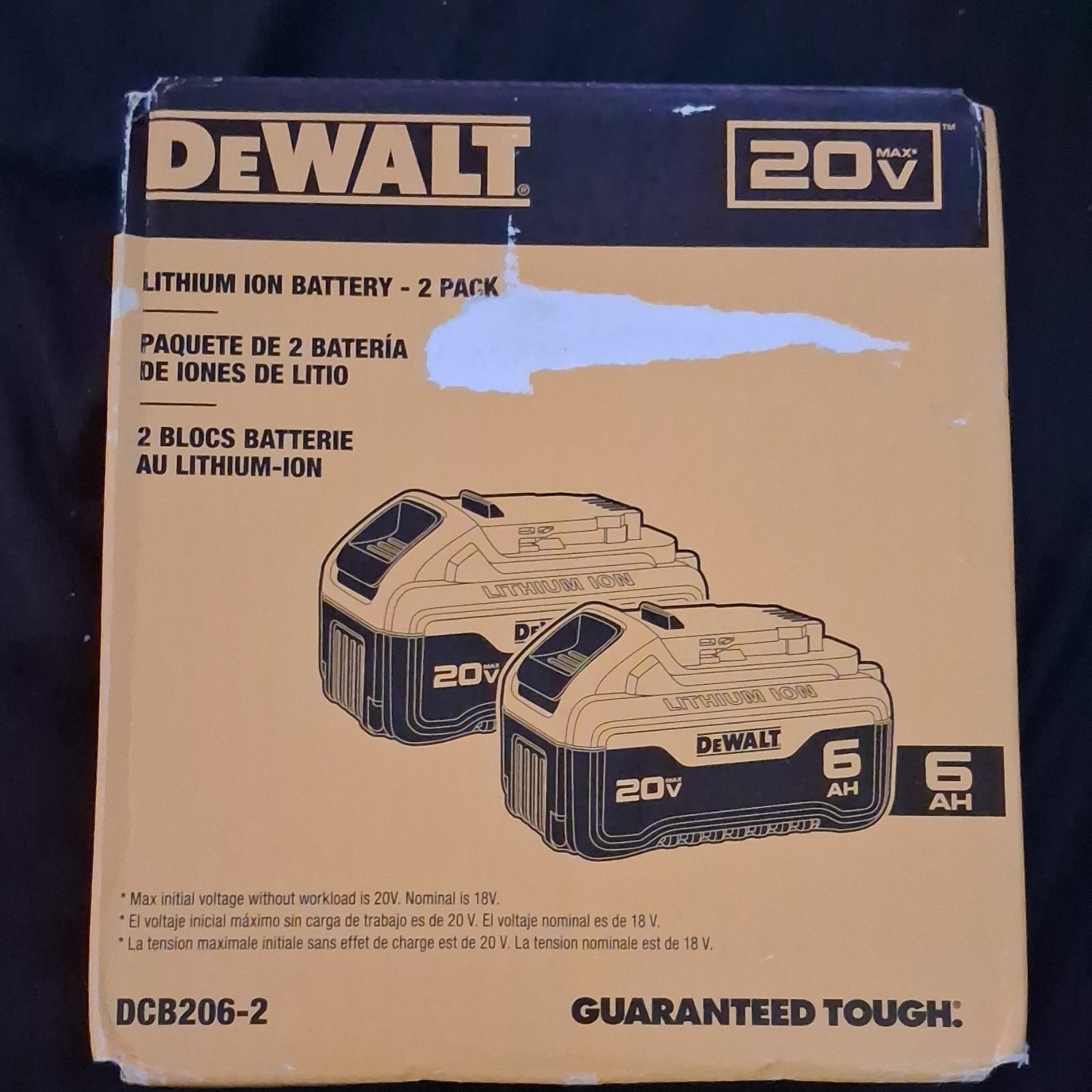 DEWALT 20V MAX 6Ah Lithium-Ion Battery 2-Pack Yellow DCB206-2