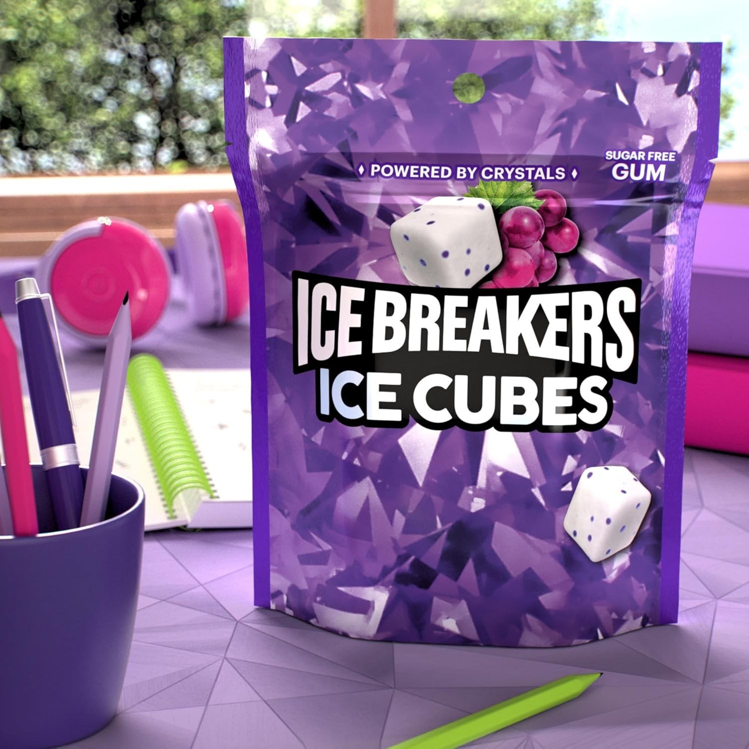 Ice Breakers Ice Cubes Arctic Grape Sugar Free Gum Pouch 100 Pieces 8.11oz