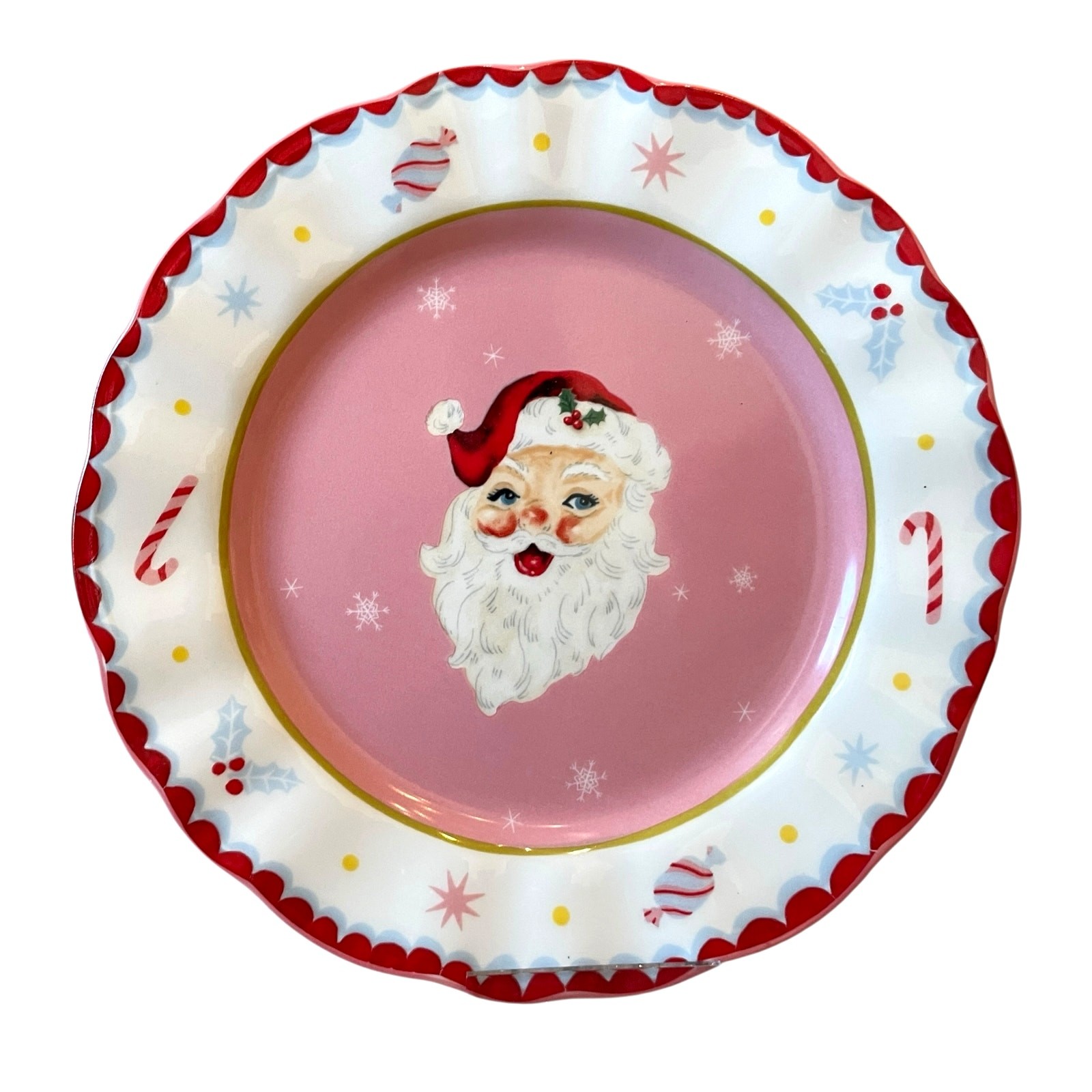 Potter’s Studio PINK SANTA Salad Plates 8.5in Ceramic Set of 4 Christmas New