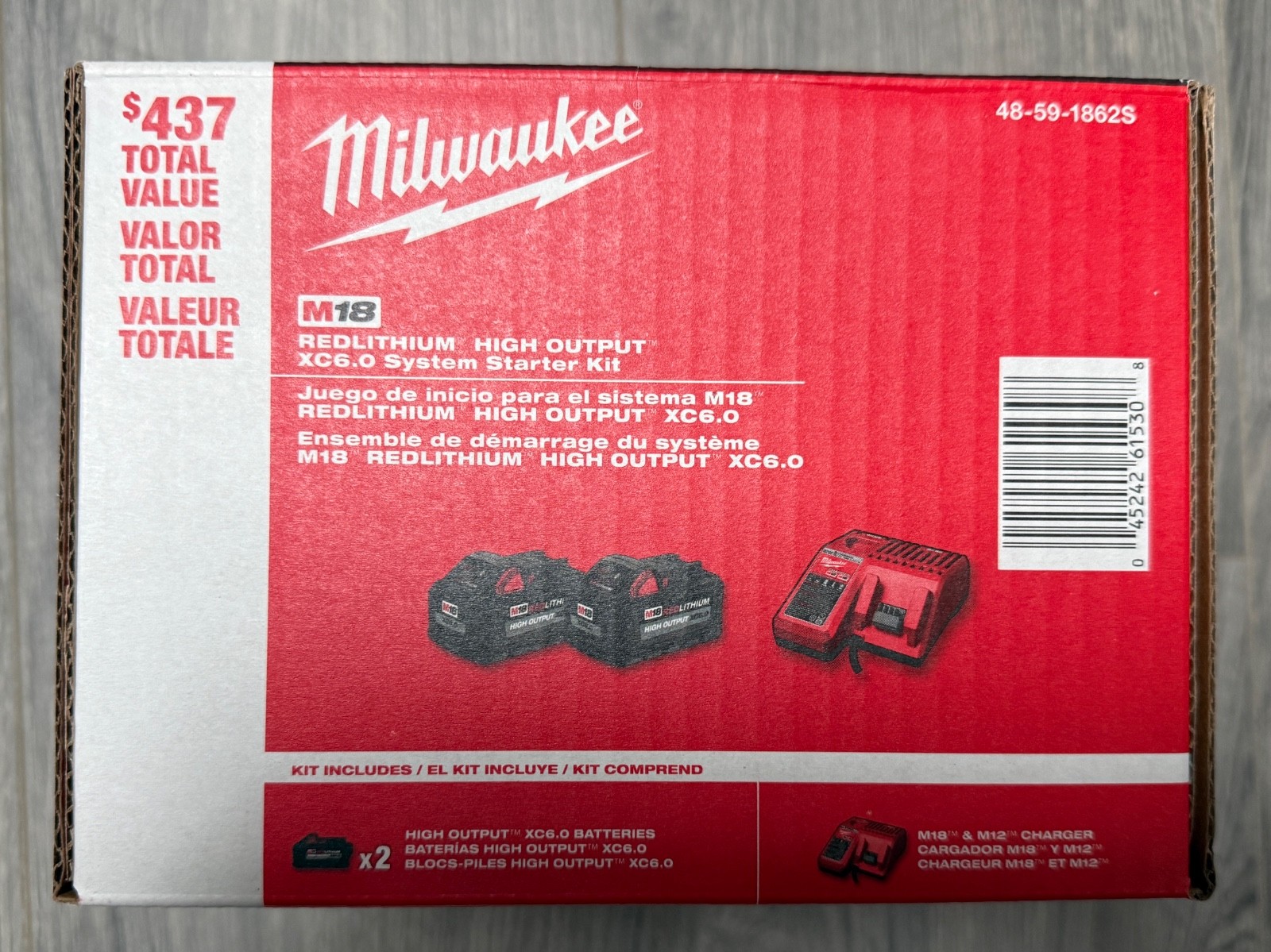 Milwaukee M18 48-59-1862S XC6.0 Ah 2X HIGH OUTPUT Batteries Charger Starter Kit
