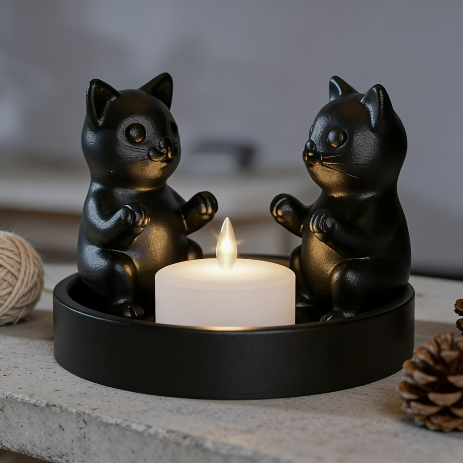 Desktop Plastic 3D Printing Black Cat Candle Holder With Larger Base 2.56*3.43in