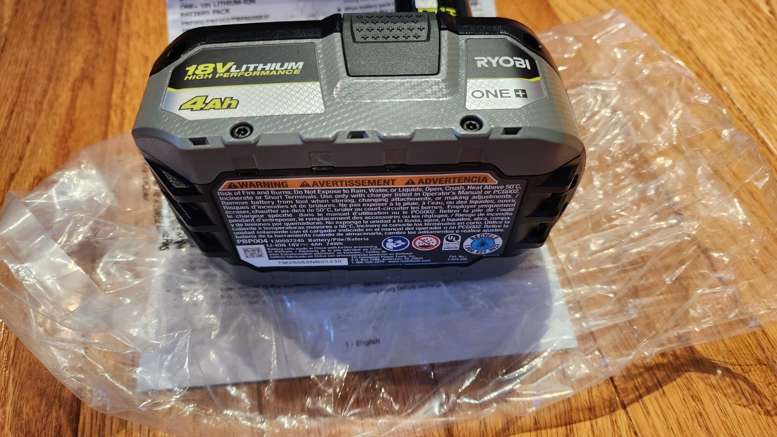 Ryobi ONE+ 18V HP 4.0Ah Lithium Battery PBP004 – Black