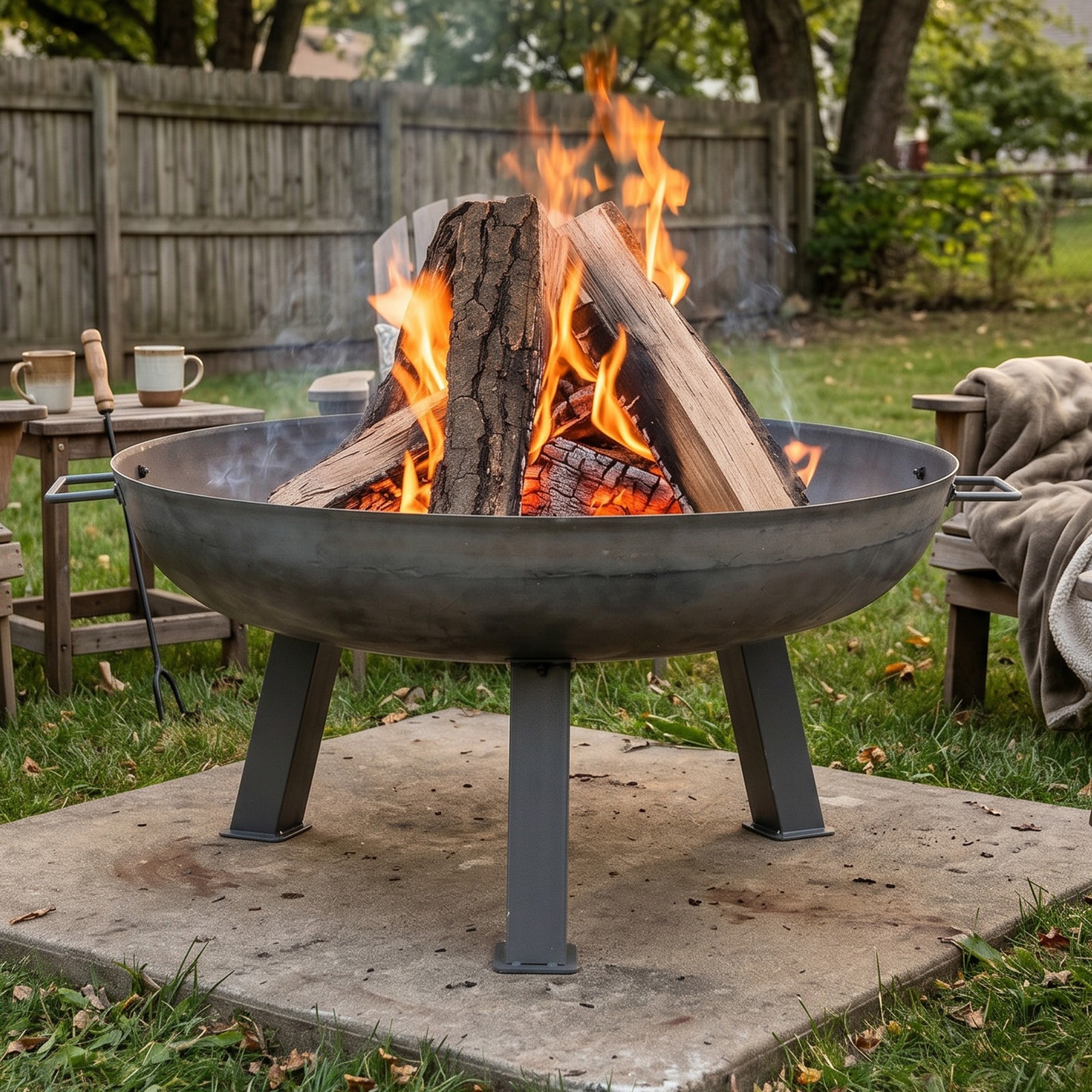 30 in Rustic Cast Iron Outdoor Raised Fire Pit Bowl – Steel by Sunnydaze