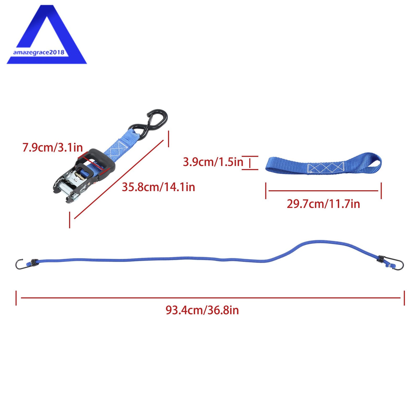 4 Pack 1.6″ × 15 Feet Heavy Duty Tie Downs 5208Lbs Ratchet Straps W/ S Hook Blue