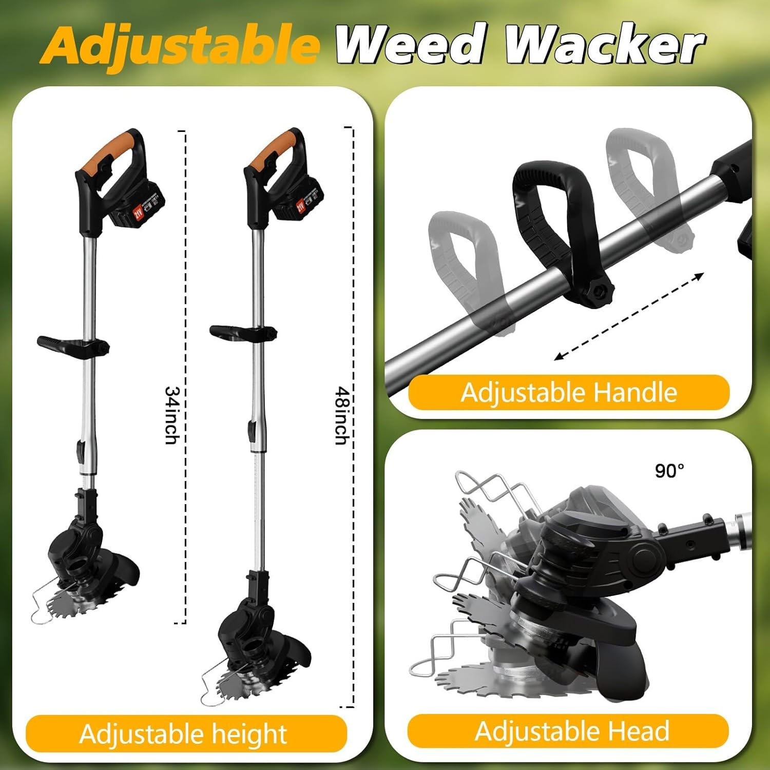 21V Cordless Weed Wacker with Edger Wheel for Garden Yard,Battery Powered | 3 in