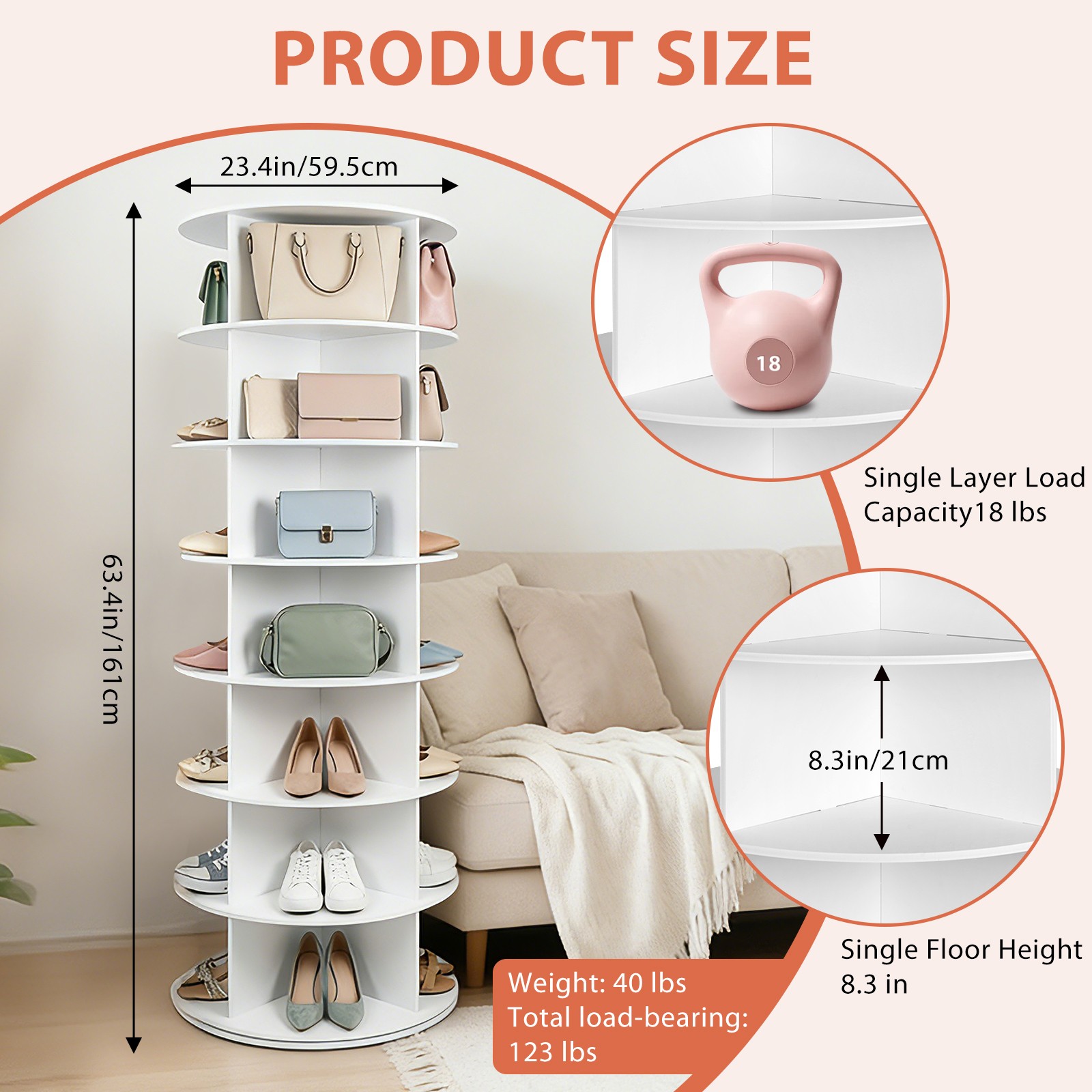 7 Tier Rotating Shoe Rack Tower Organizer Revolving 360 White Shoe Rack Storage